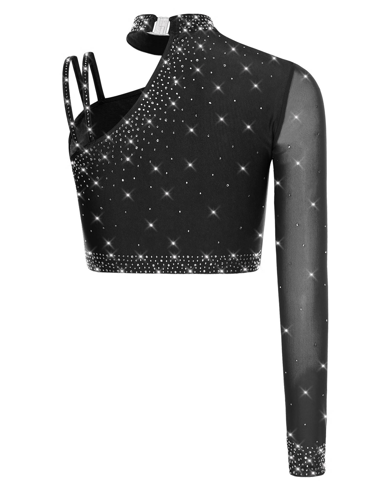 Womens Sparkle Feather Latin Dance OUtfit for Belly Dance, Cha-Cha & Tango