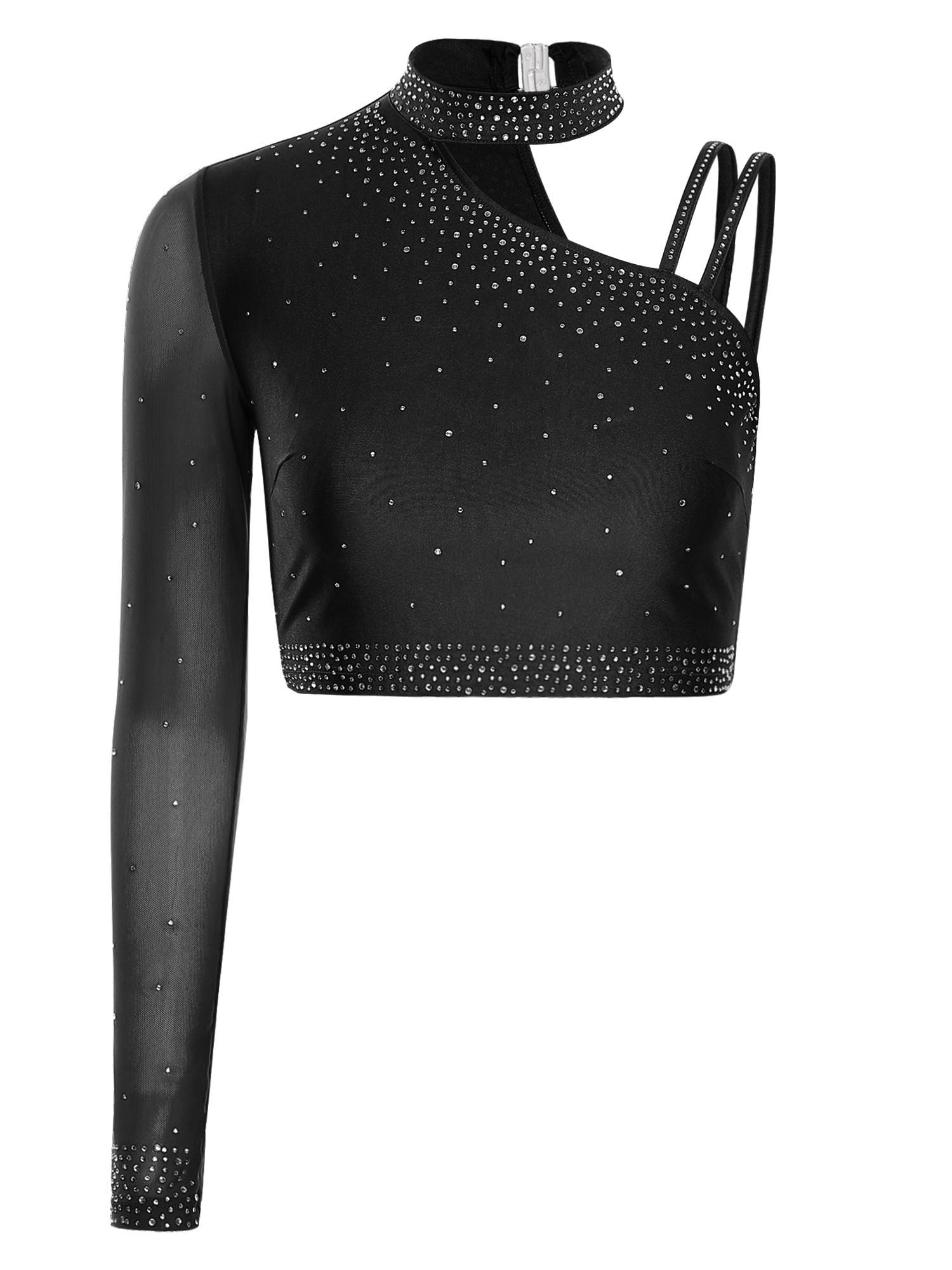 Womens Sparkle Feather Latin Dance OUtfit for Belly Dance, Cha-Cha & Tango