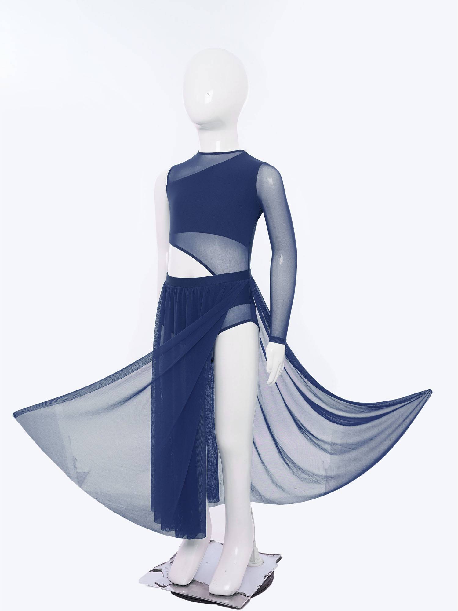 Girls One-Sleeve Asymmetrical Lyrical Dress Side Cutout Contemporary Dance Dress