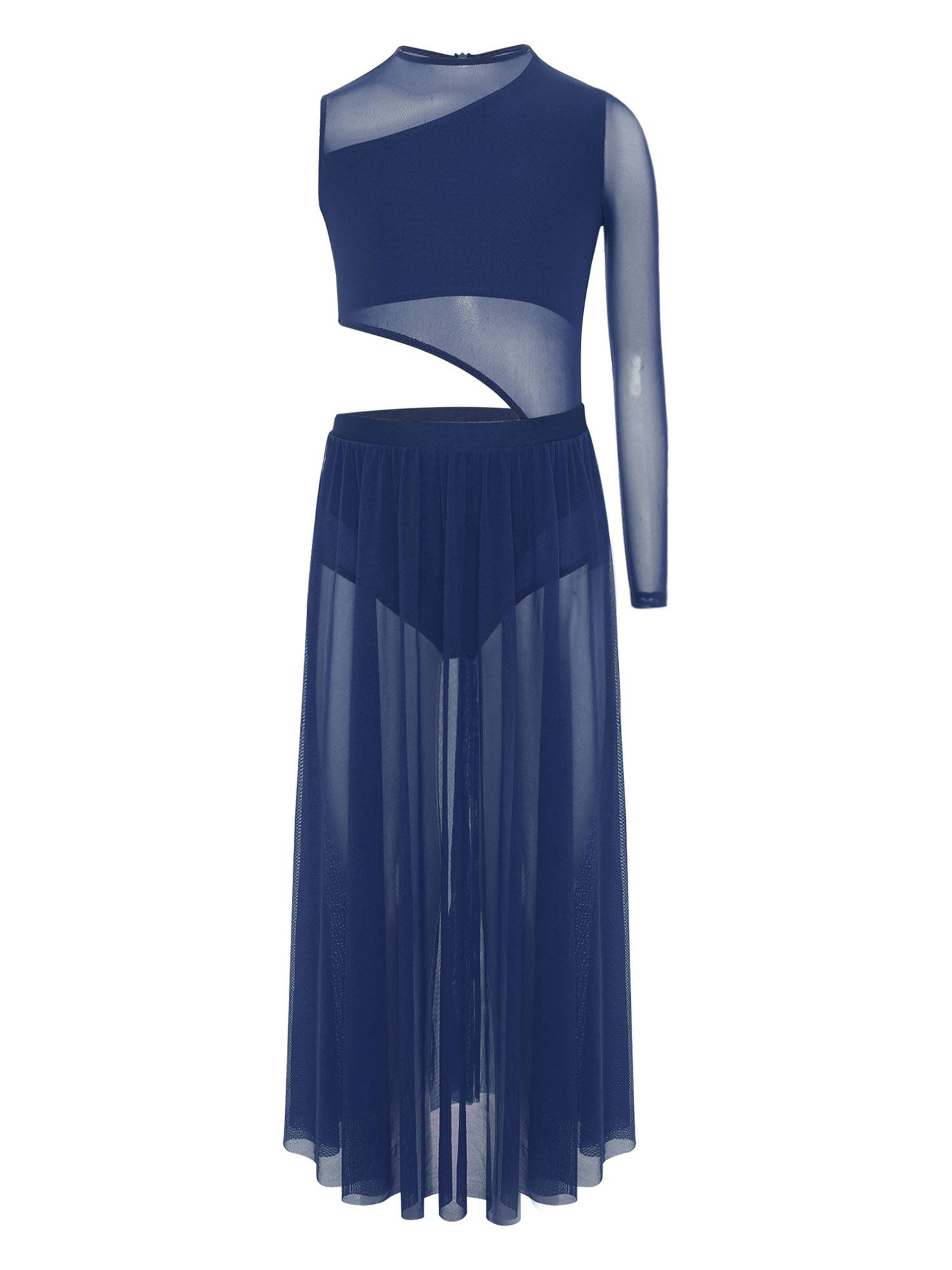 Girls One-Sleeve Asymmetrical Lyrical Dress Side Cutout Contemporary Dance Dress