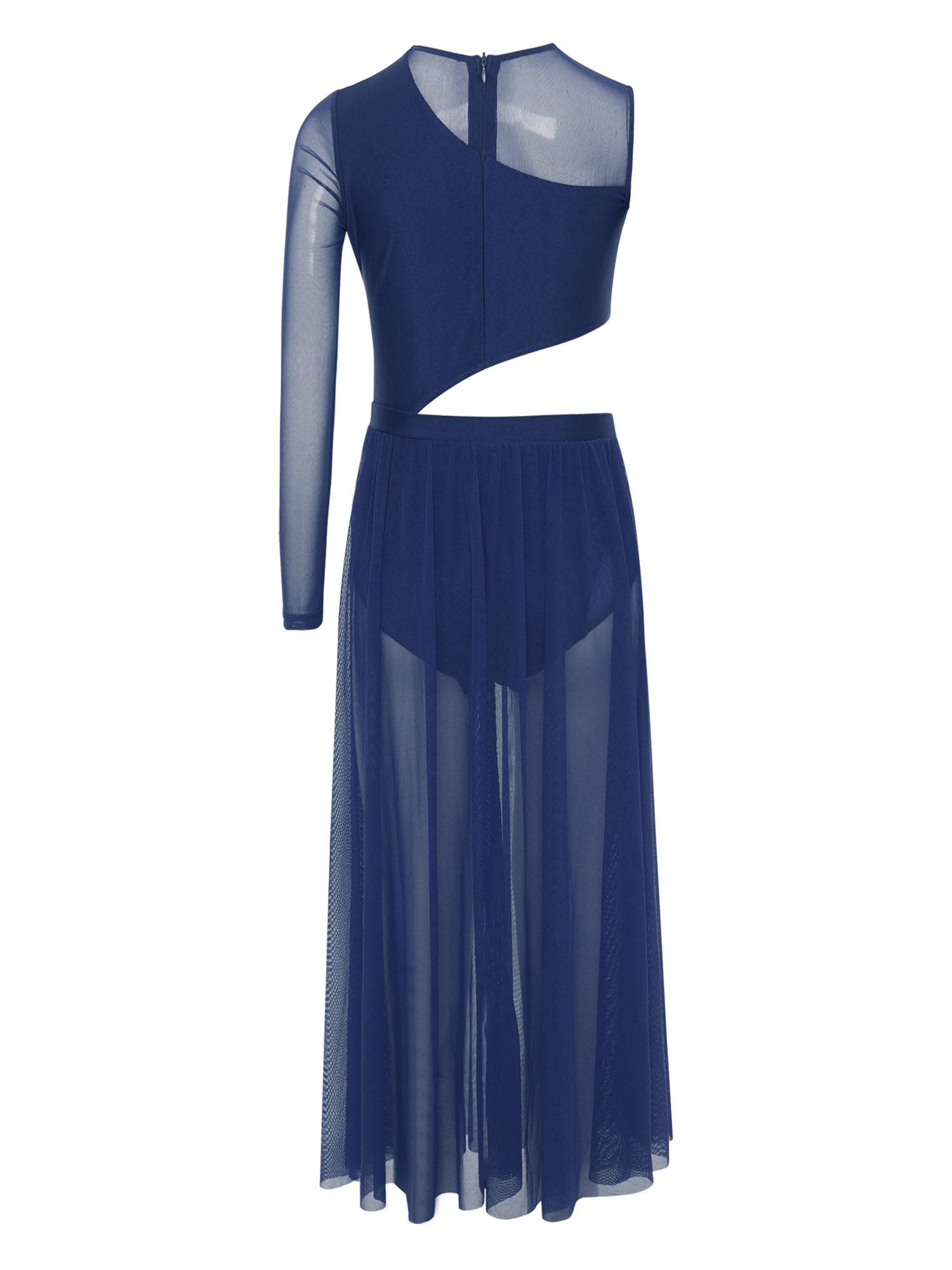 Girls One-Sleeve Asymmetrical Lyrical Dress Side Cutout Contemporary Dance Dress