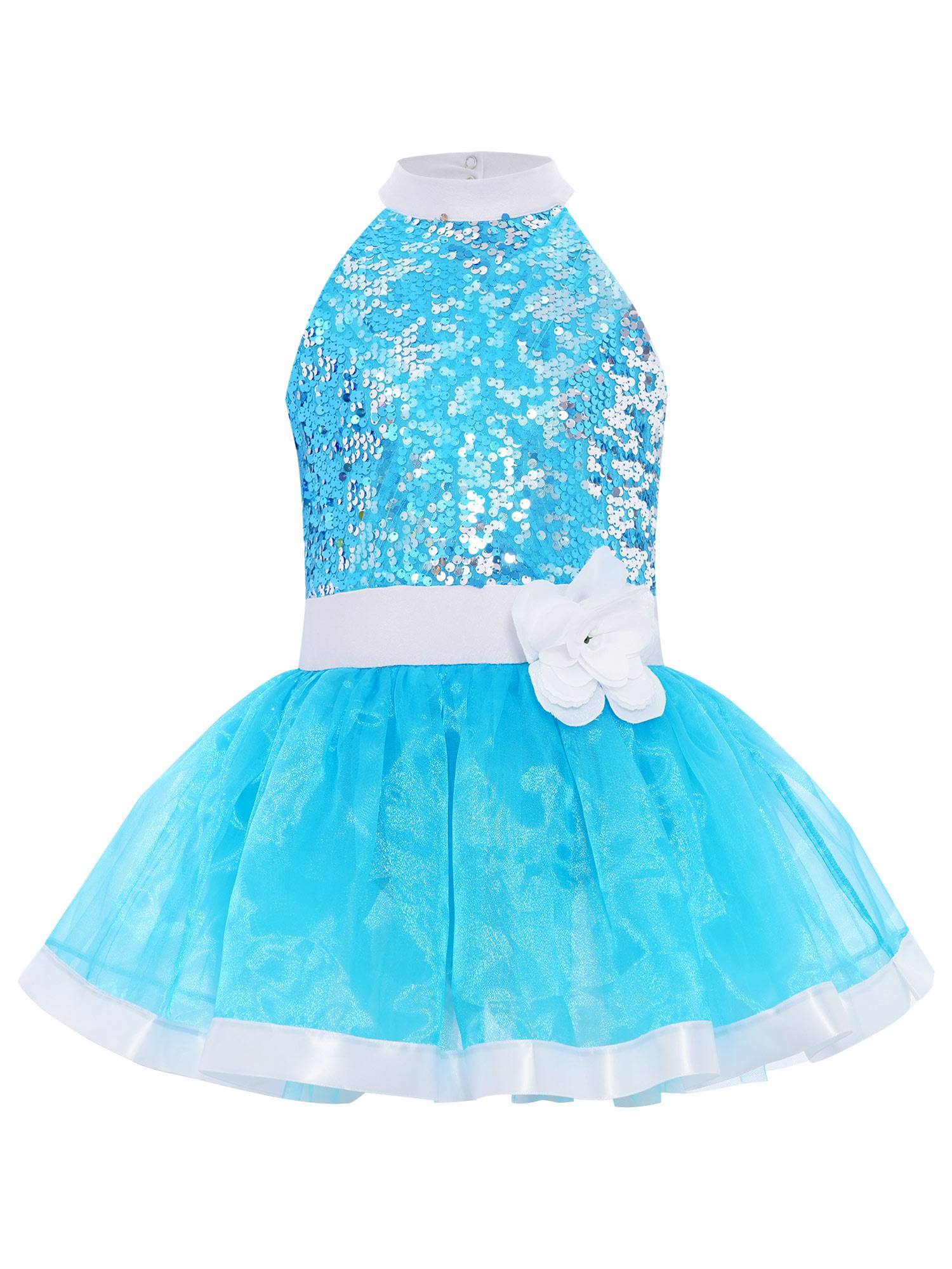 Girls Sequin Ballet Tutu Dress Sleeveless Tulle Dance Dress with Built-in Briefs