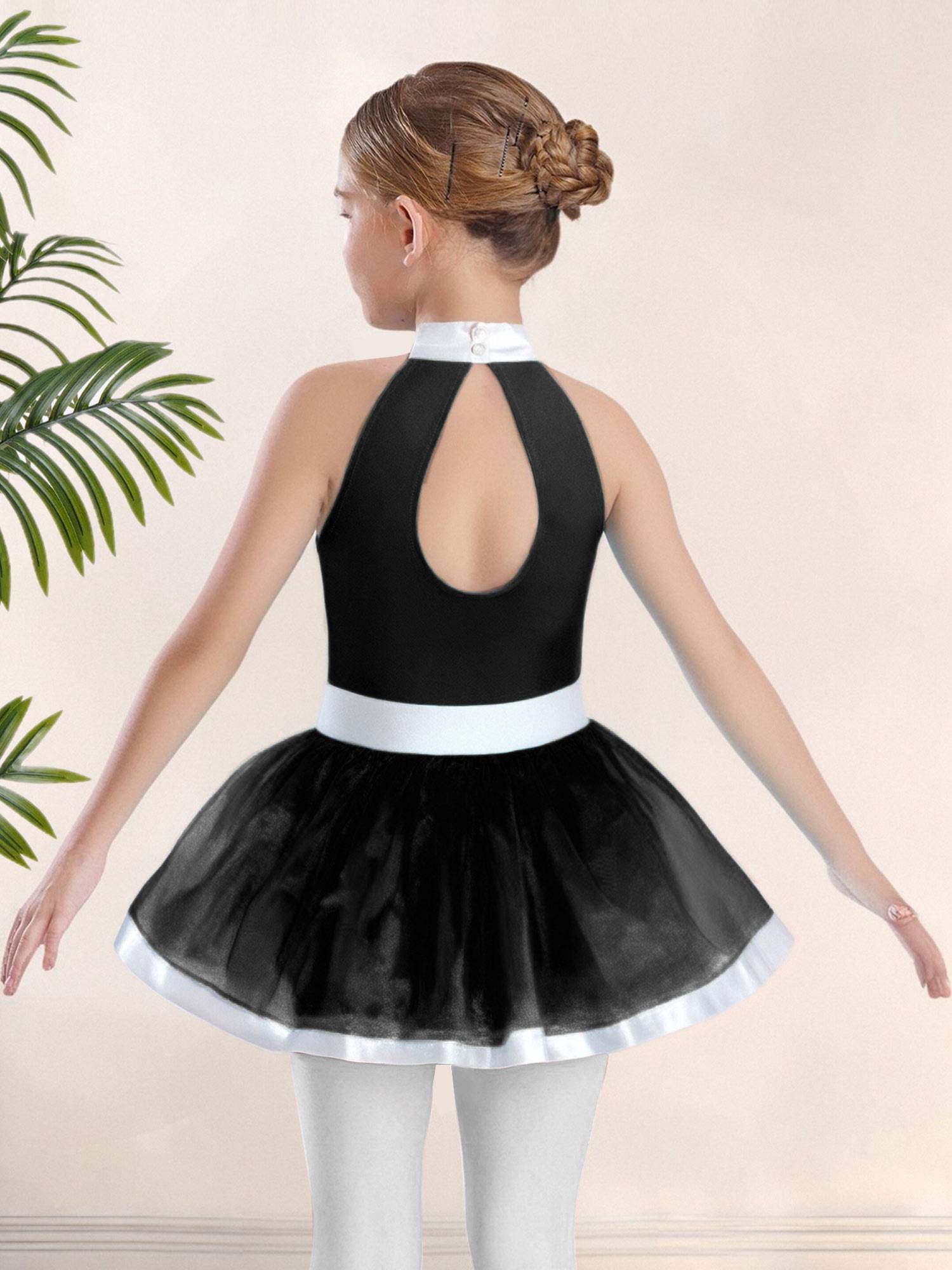Girls Sequin Ballet Tutu Dress Sleeveless Tulle Dance Dress with Built-in Briefs