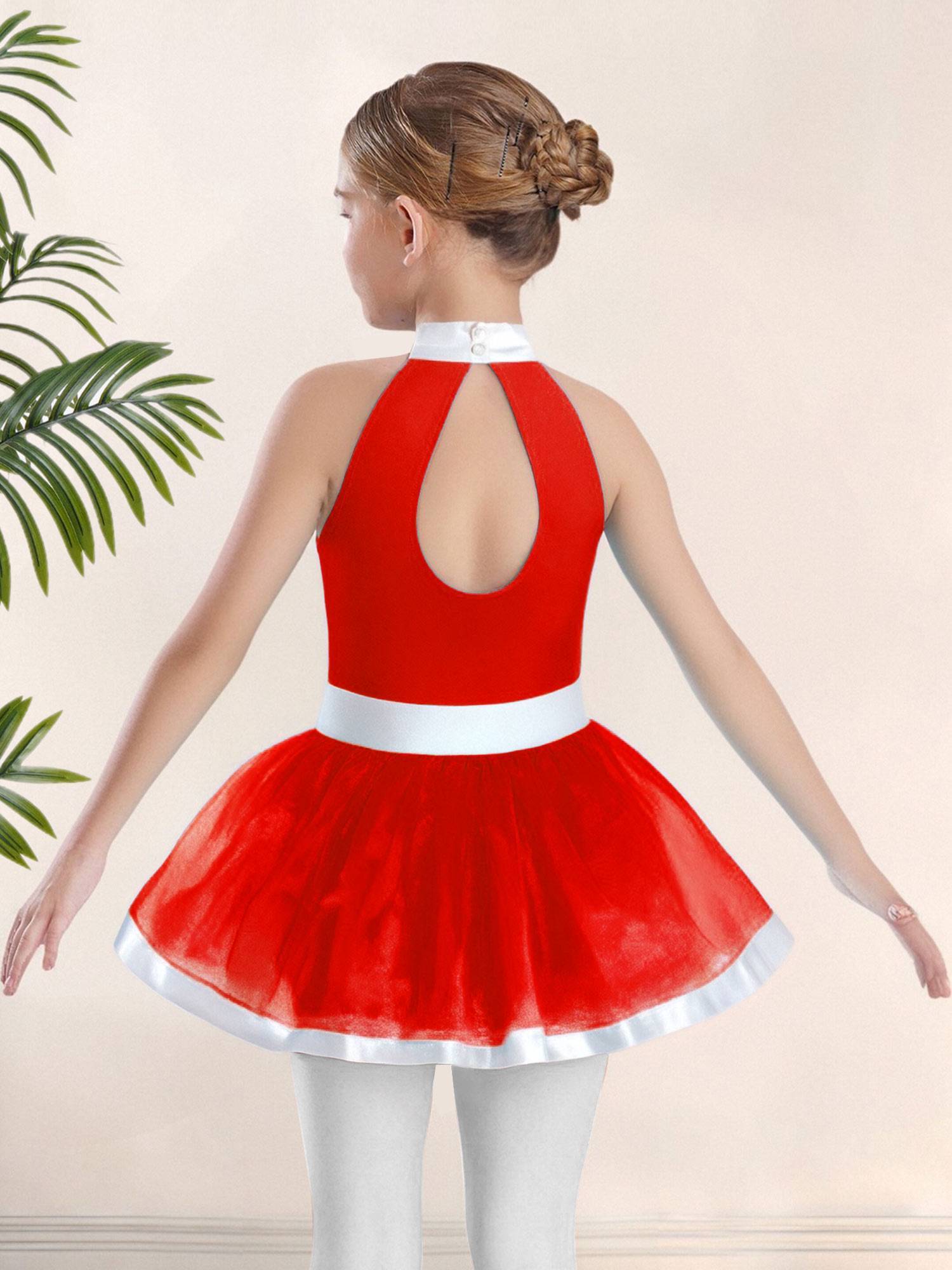 Girls Sequin Ballet Tutu Dress Sleeveless Tulle Dance Dress with Built-in Briefs