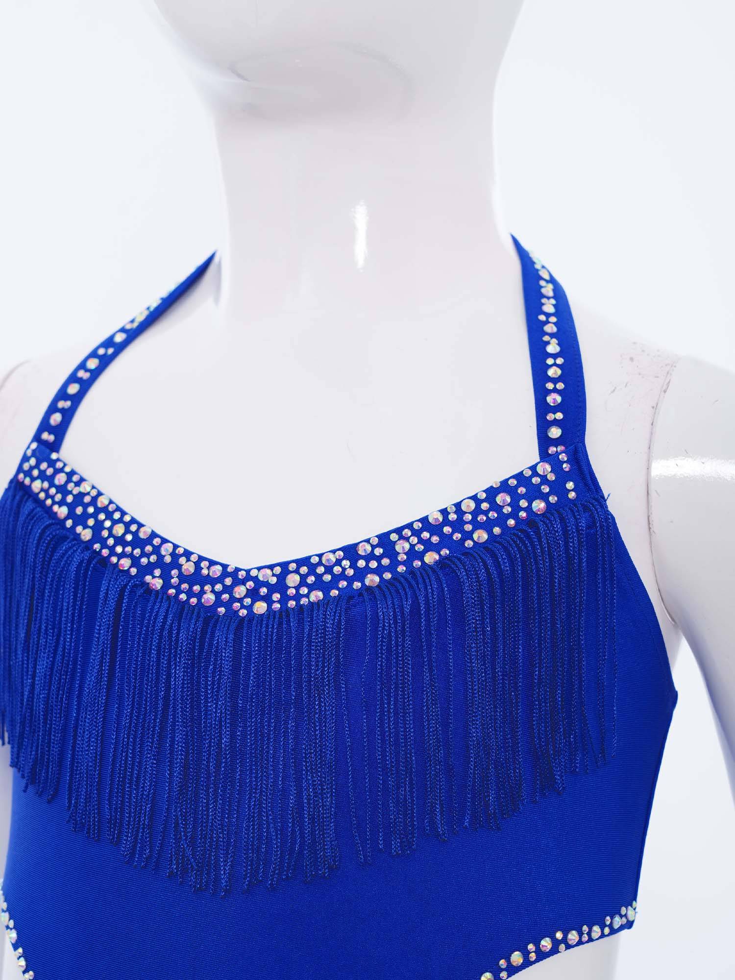 Girls Sleeveless Feather Rhinestone Latin Dance Dress Jazz Dance Leotard