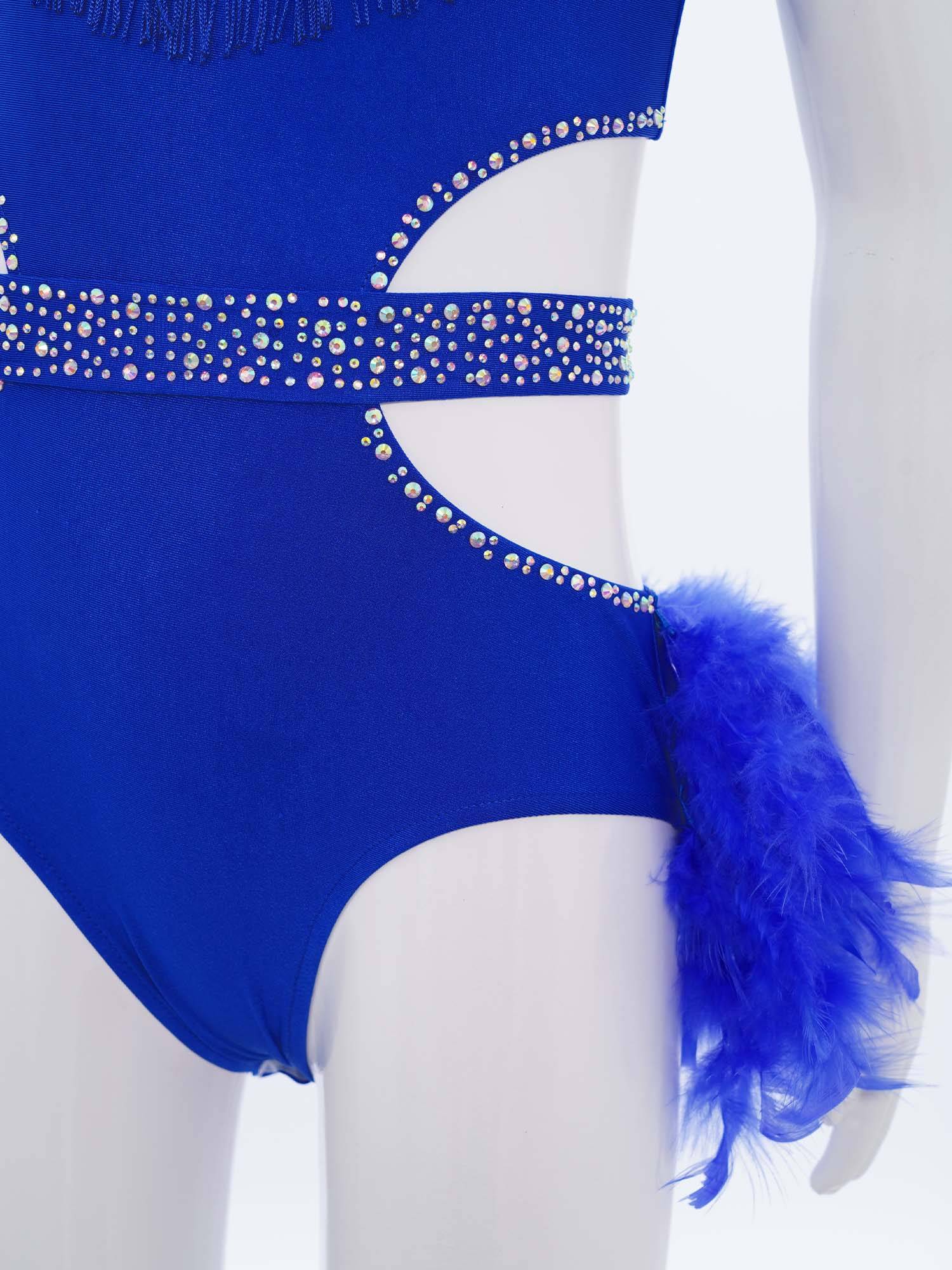 Girls Sleeveless Feather Rhinestone Latin Dance Dress Jazz Dance Leotard