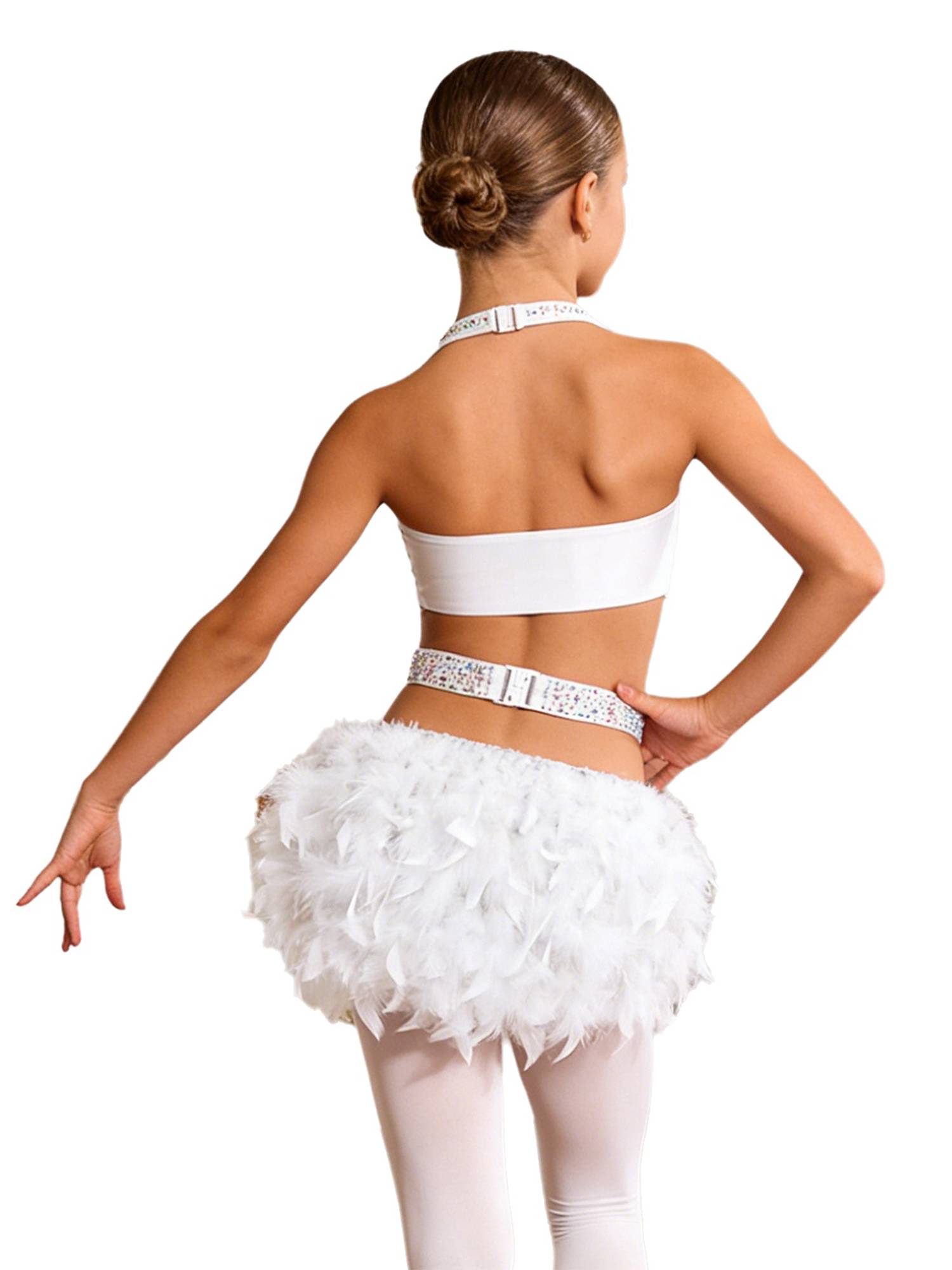 Girls Sleeveless Feather Rhinestone Latin Dance Dress Jazz Dance Leotard