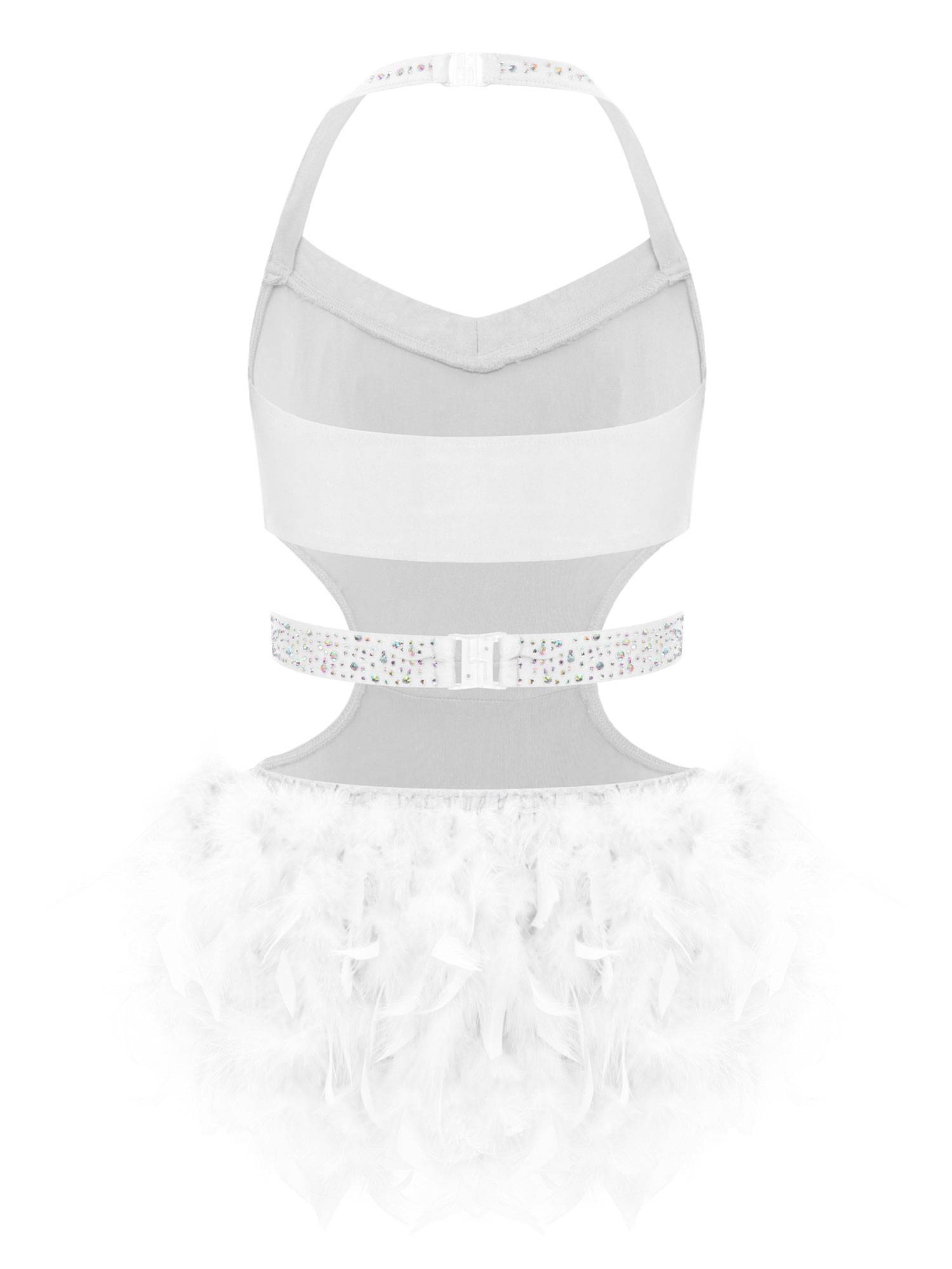 Girls Sleeveless Feather Rhinestone Latin Dance Dress Jazz Dance Leotard