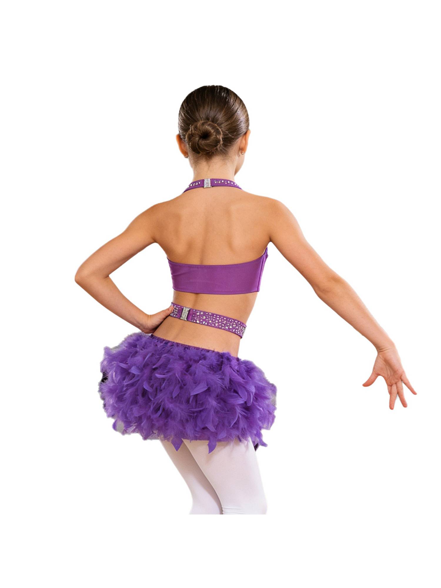 Girls Sleeveless Feather Rhinestone Latin Dance Dress Jazz Dance Leotard