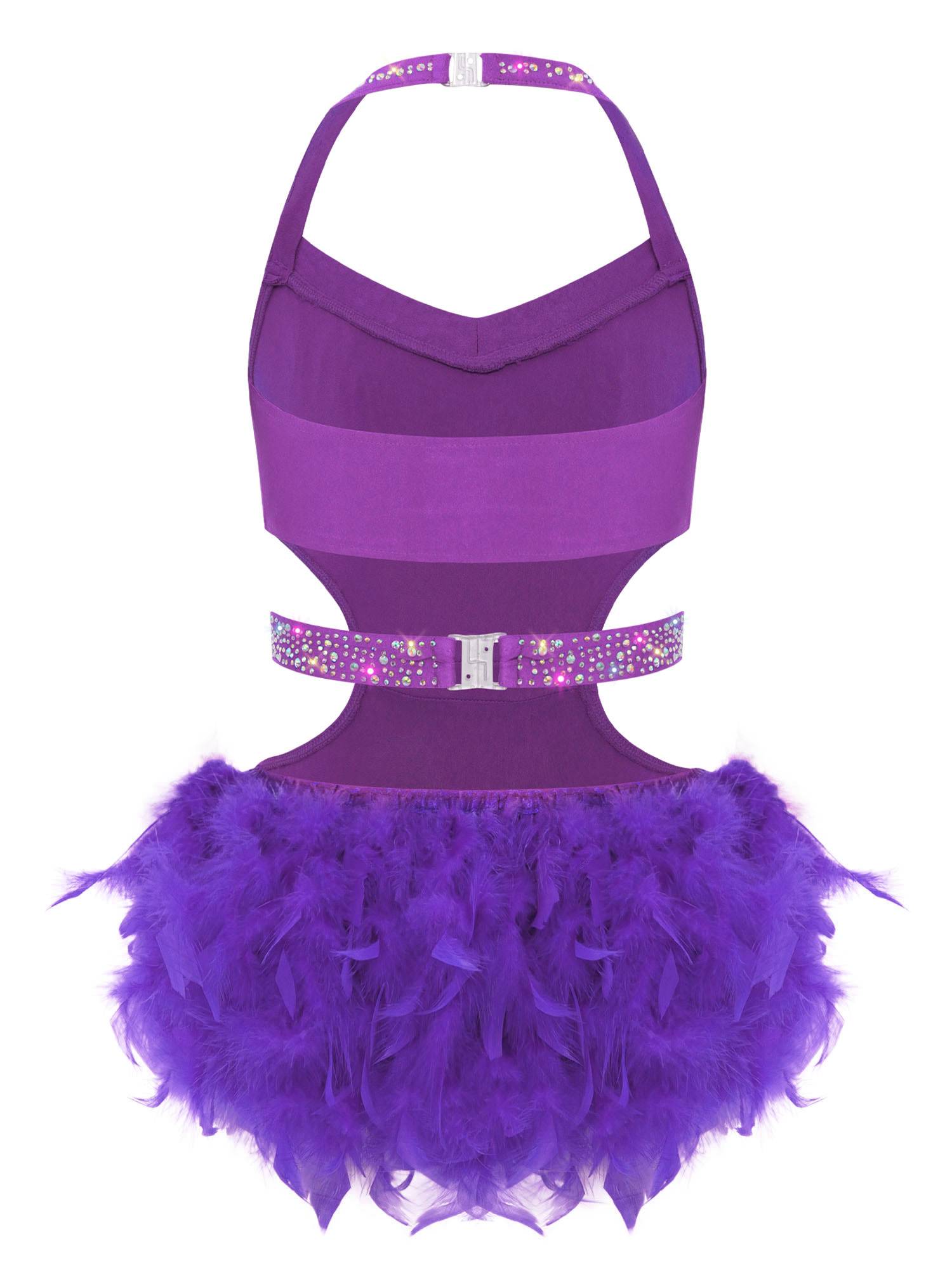 Girls Sleeveless Feather Rhinestone Latin Dance Dress Jazz Dance Leotard