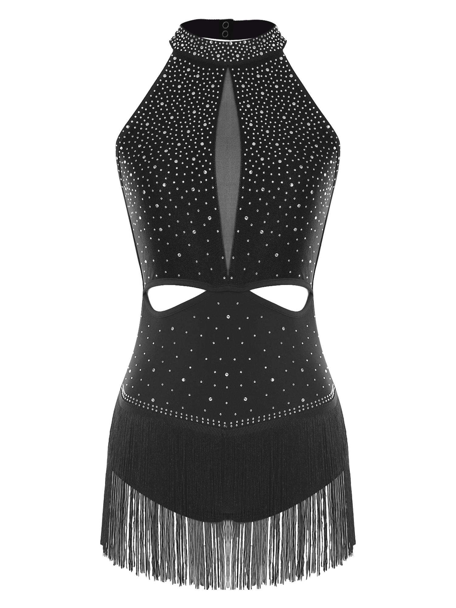 Women's Rhinestone Fringe Latin Dance Dress for Cha-Cha, Rumba & Gymnastics