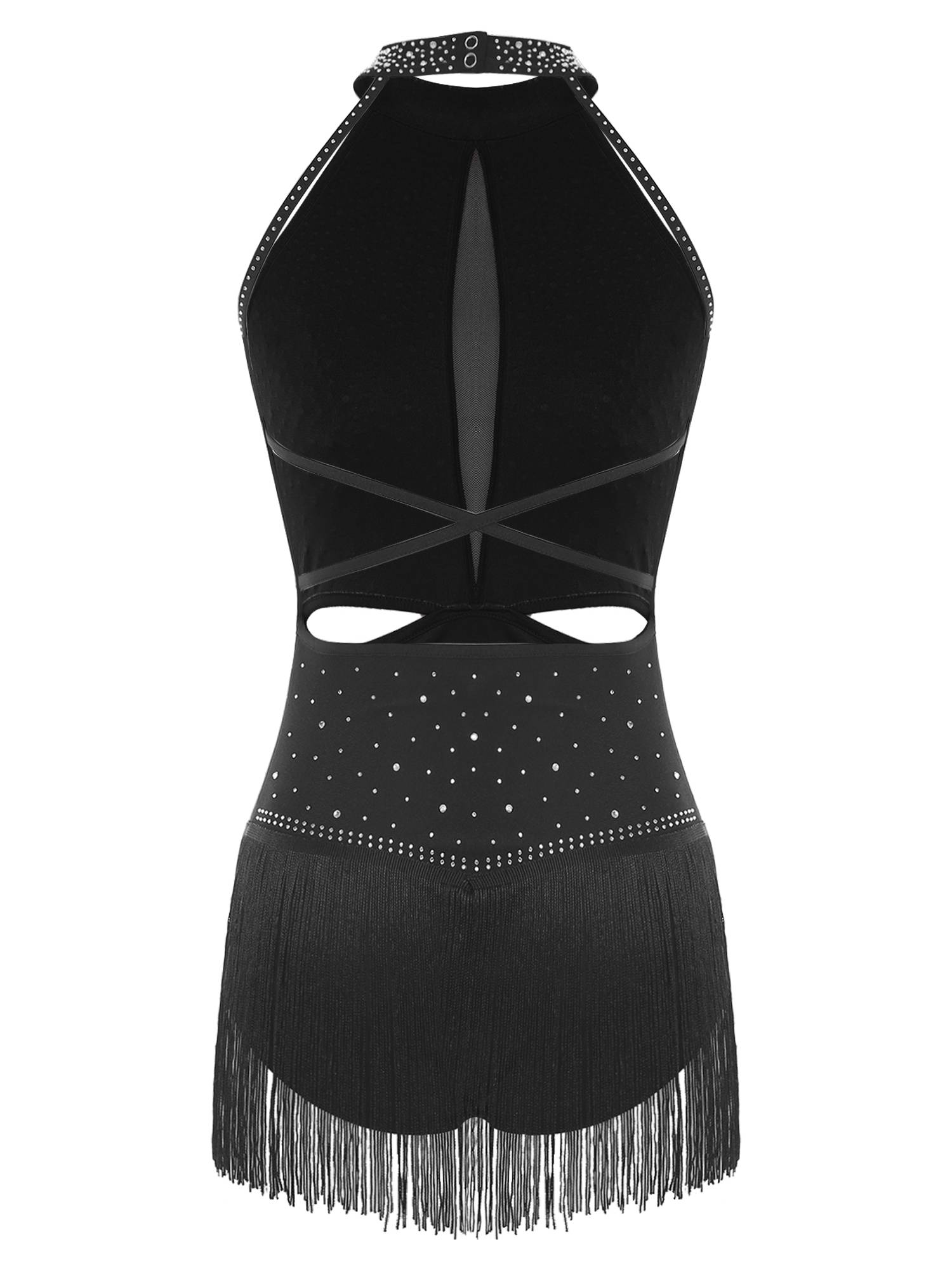 Women's Rhinestone Fringe Latin Dance Dress for Cha-Cha, Rumba & Gymnastics