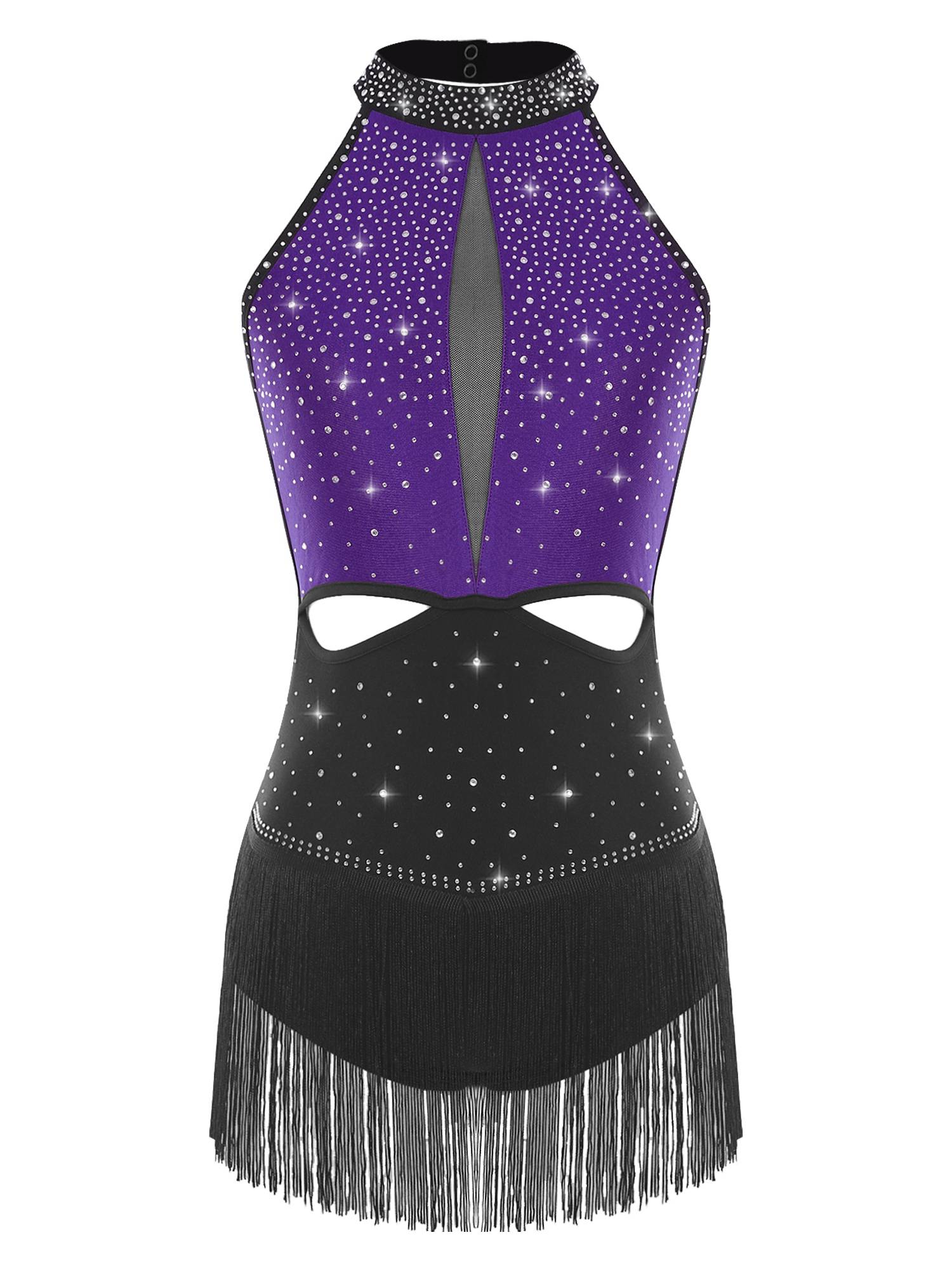 Women's Rhinestone Fringe Latin Dance Dress for Cha-Cha, Rumba & Gymnastics