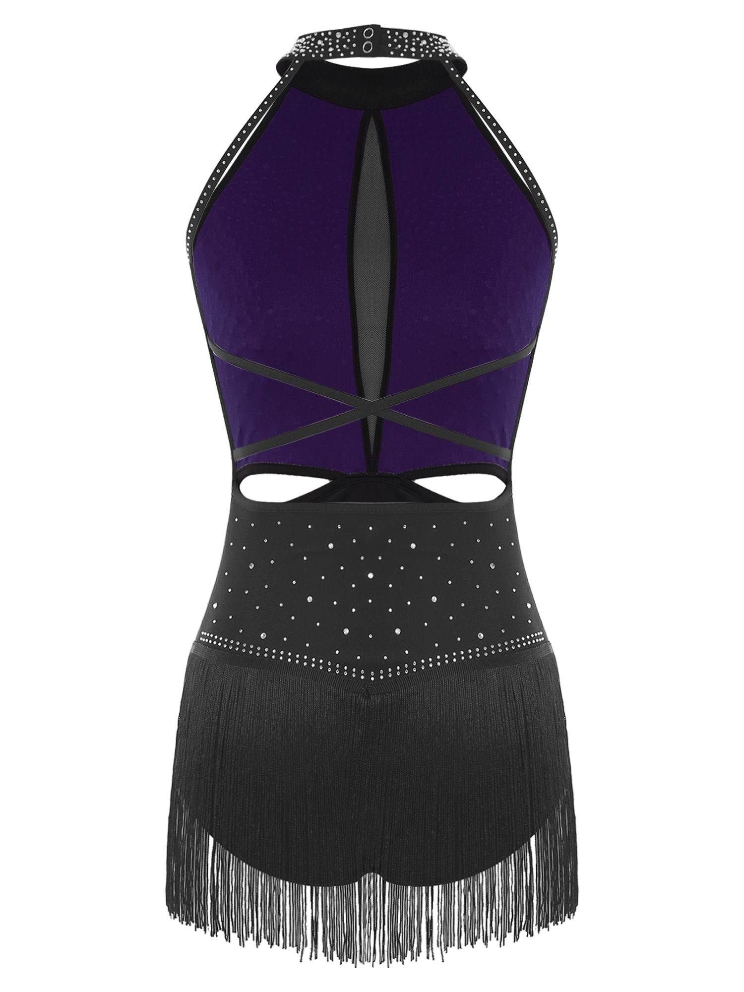 Women's Rhinestone Fringe Latin Dance Dress for Cha-Cha, Rumba & Gymnastics