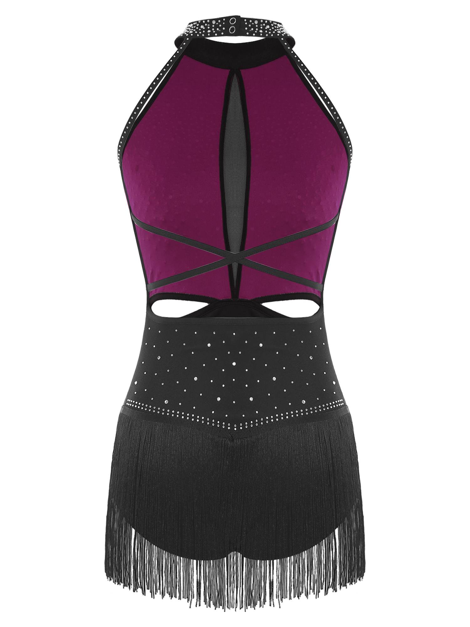 Women's Rhinestone Fringe Latin Dance Dress for Cha-Cha, Rumba & Gymnastics