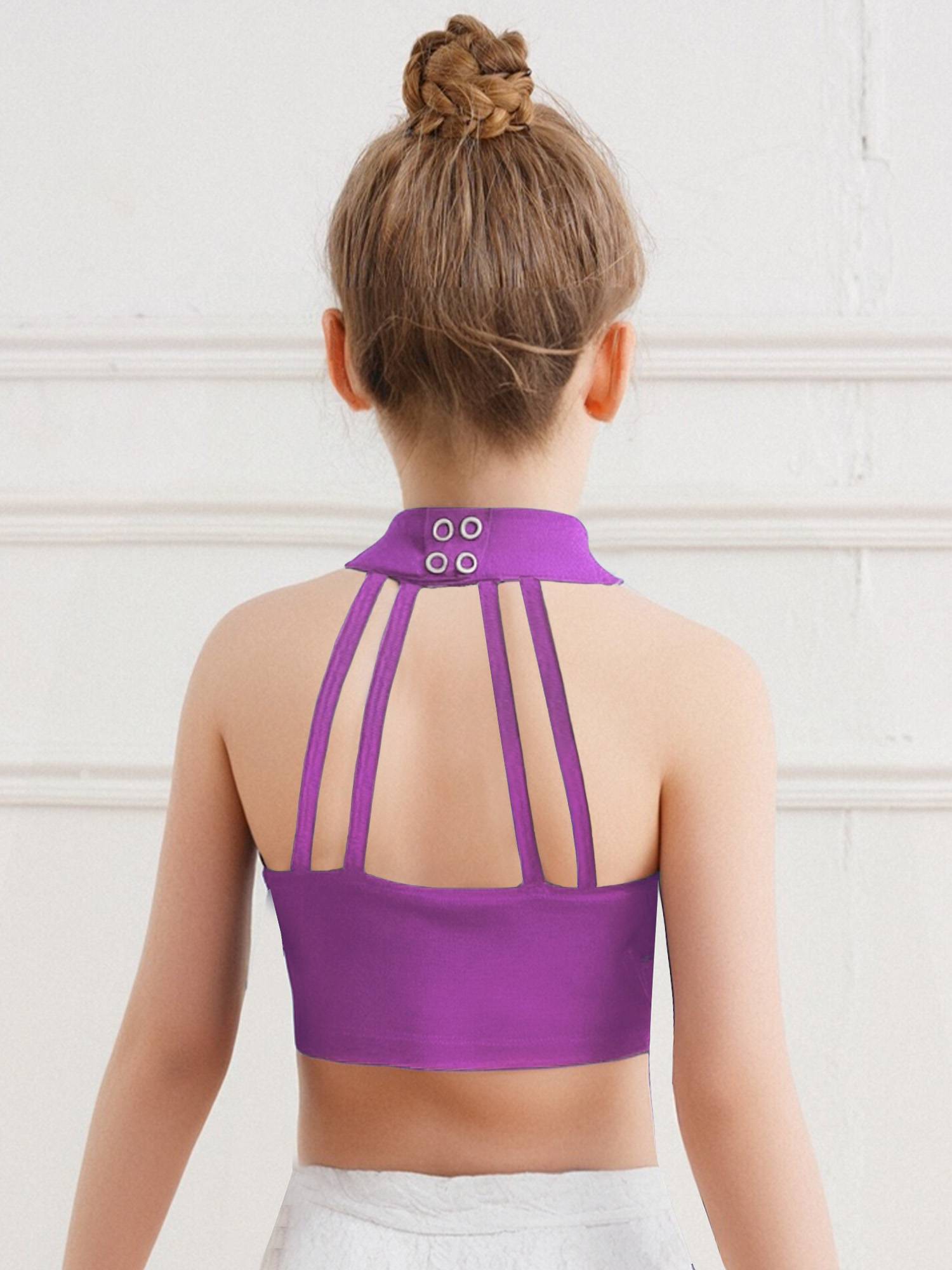 Girls Sleeveless Tiered Tassels Latin Salsa Dance Crop Top