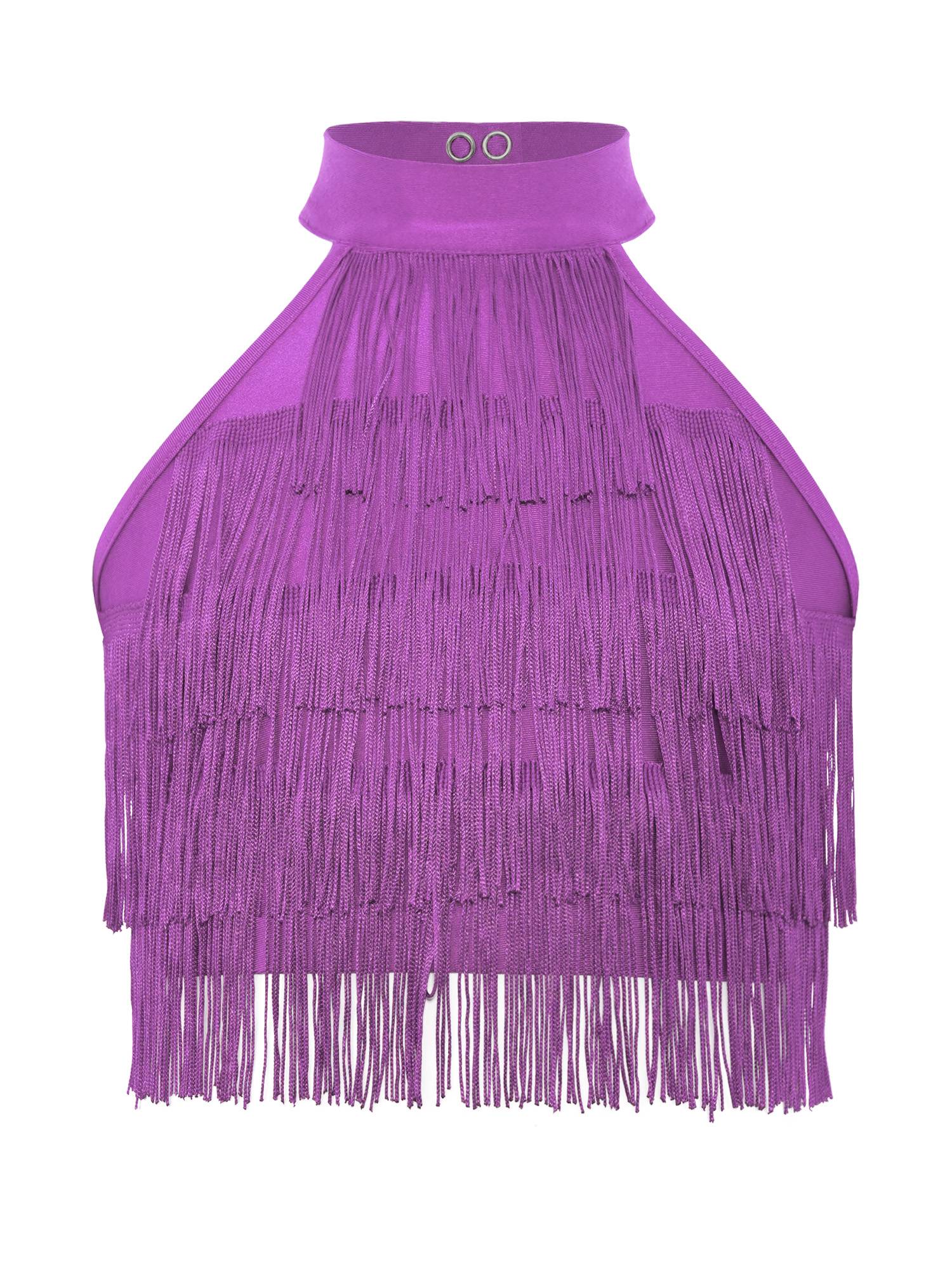 Girls Sleeveless Tiered Tassels Latin Salsa Dance Crop Top