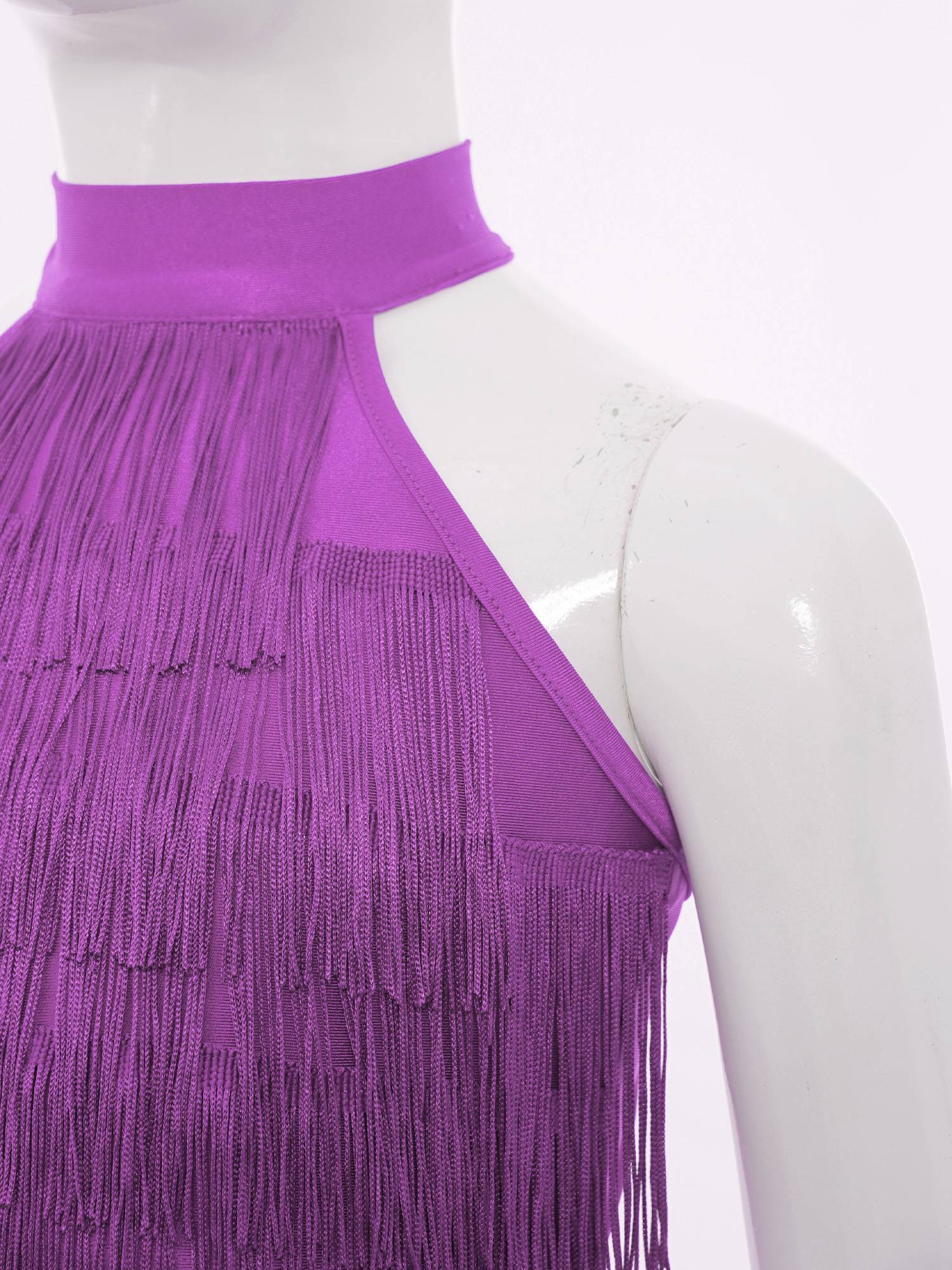 Girls Sleeveless Tiered Tassels Latin Salsa Dance Crop Top