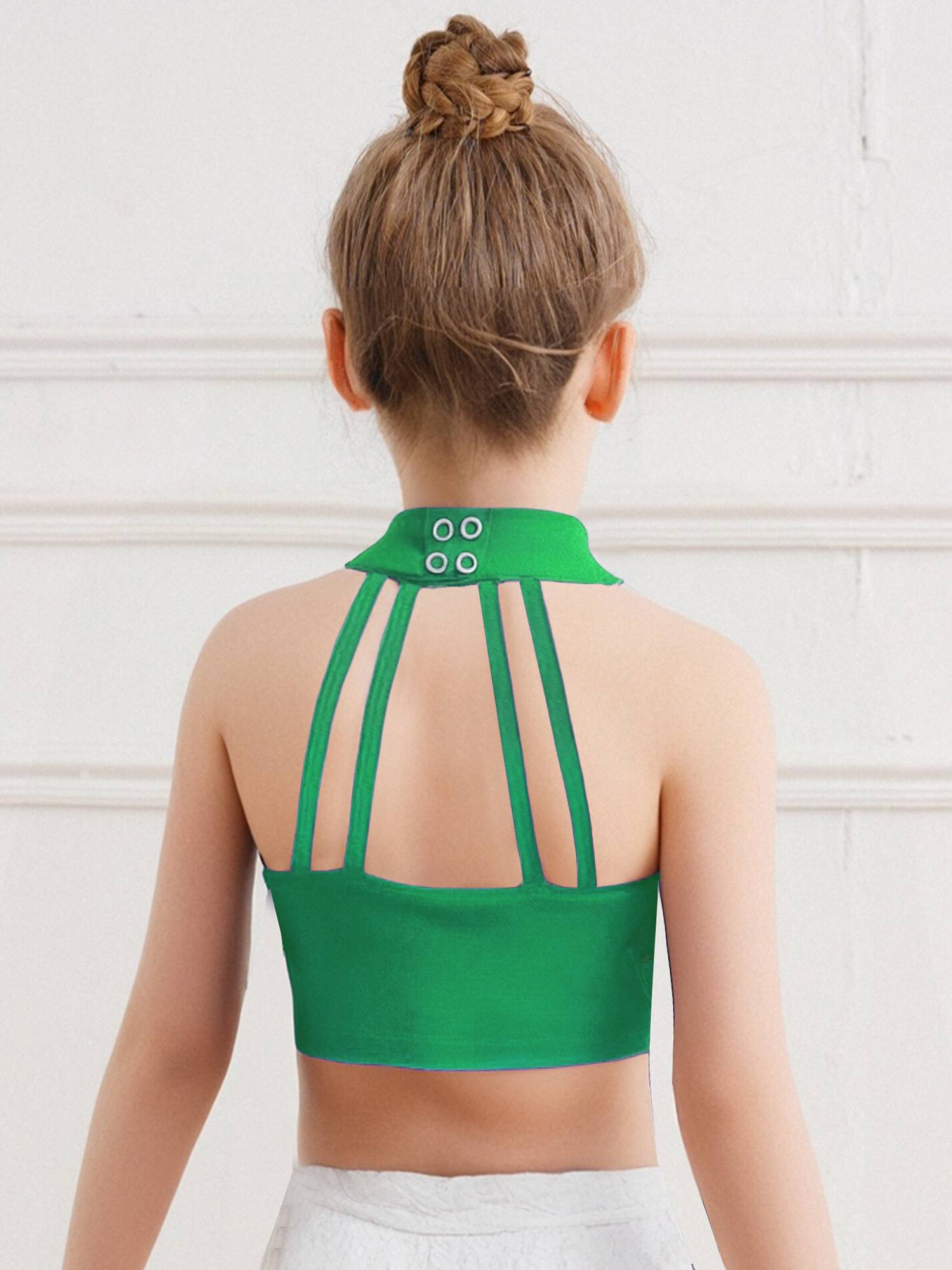 Girls Sleeveless Tiered Tassels Latin Salsa Dance Crop Top