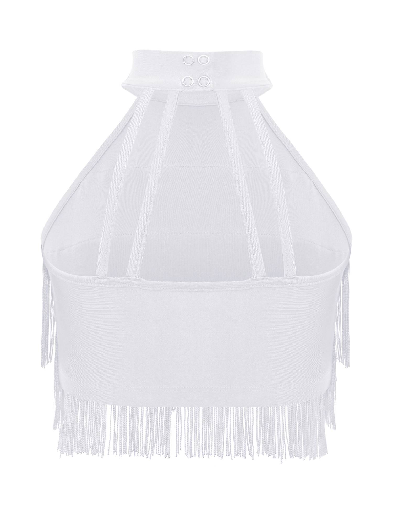 Girls Sleeveless Tiered Tassels Latin Salsa Dance Crop Top