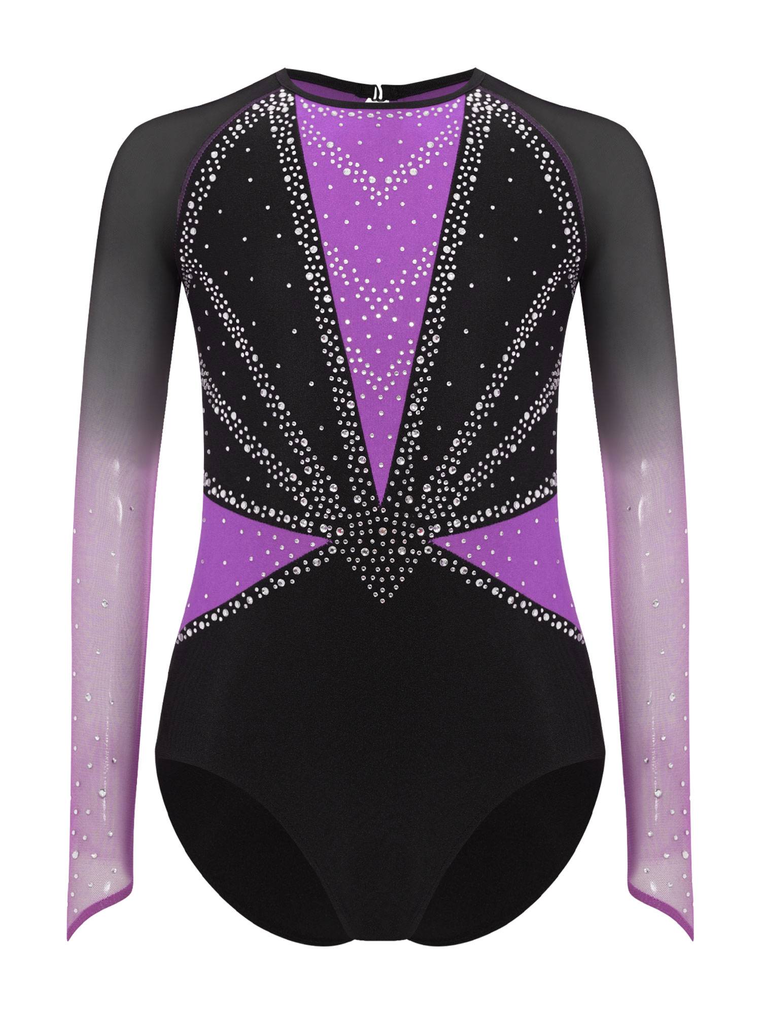 Girls Rhinestone Long Sleeve Gymnastics Leotard Figure Skating Bodysuit