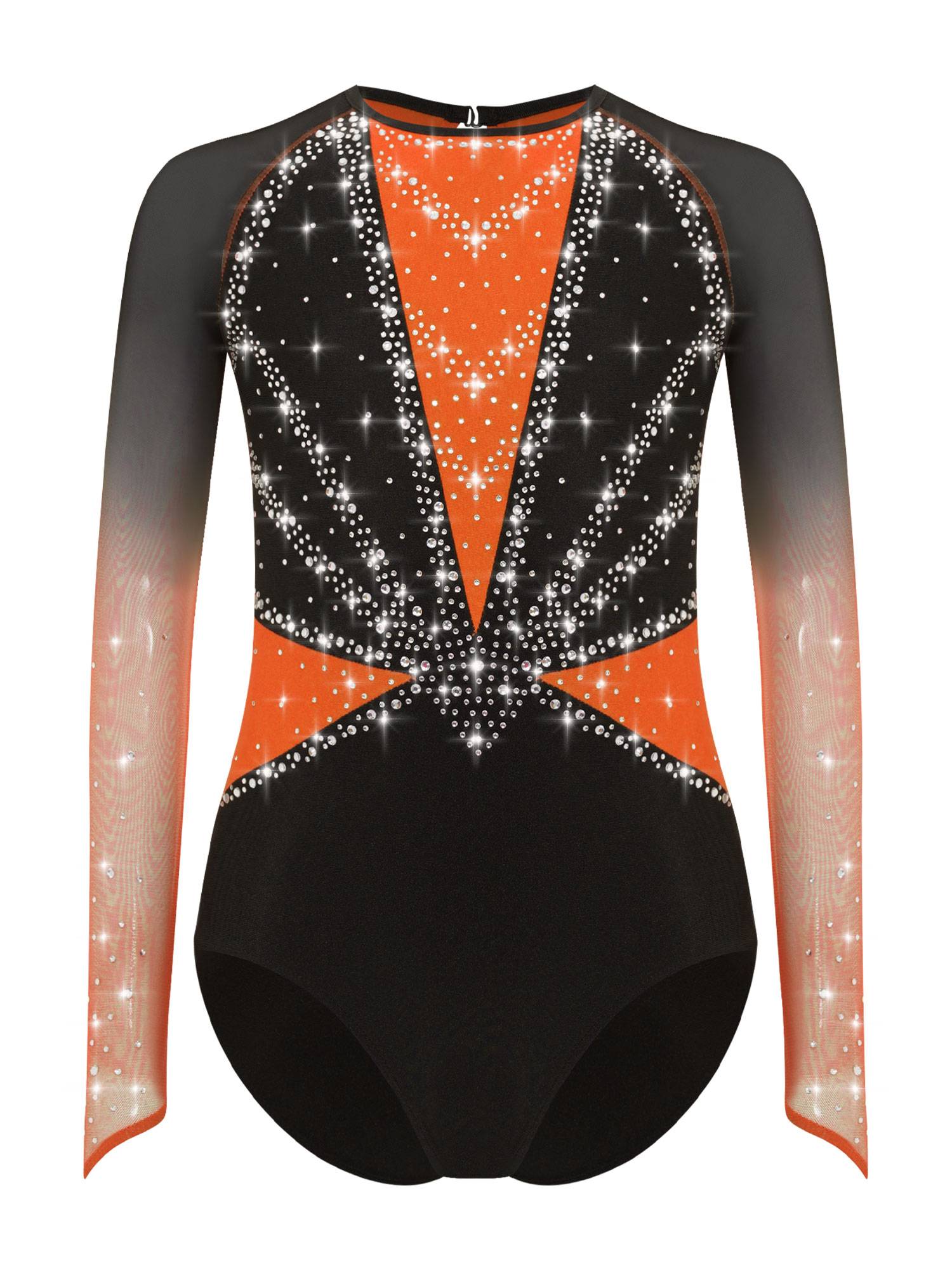 Girls Rhinestone Long Sleeve Gymnastics Leotard Figure Skating Bodysuit