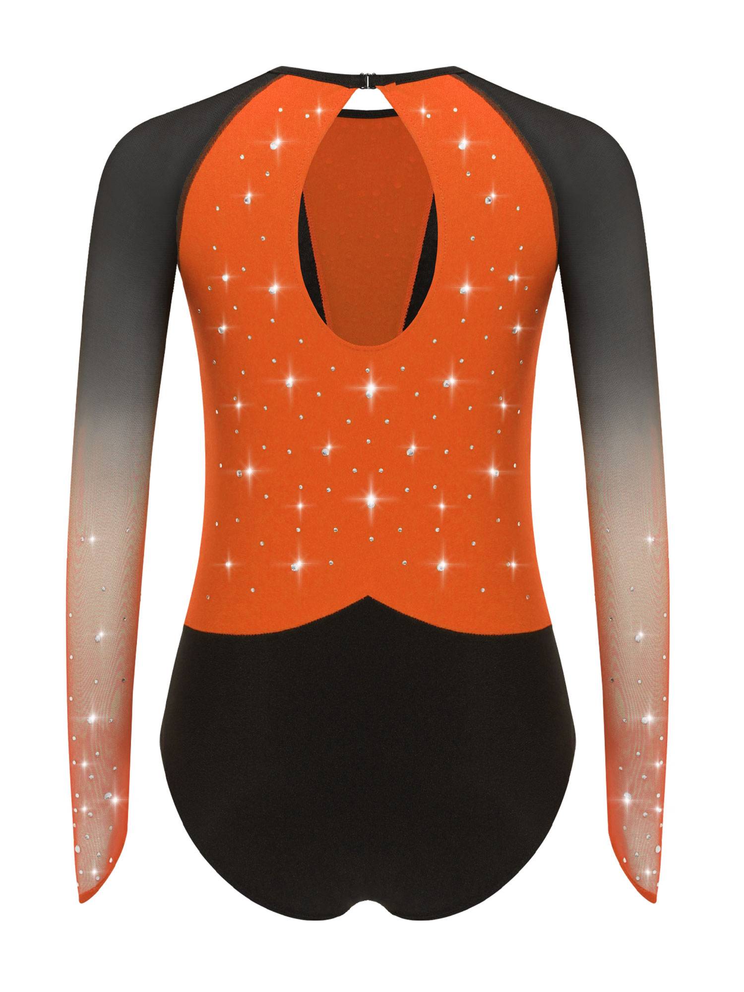 Girls Rhinestone Long Sleeve Gymnastics Leotard Figure Skating Bodysuit