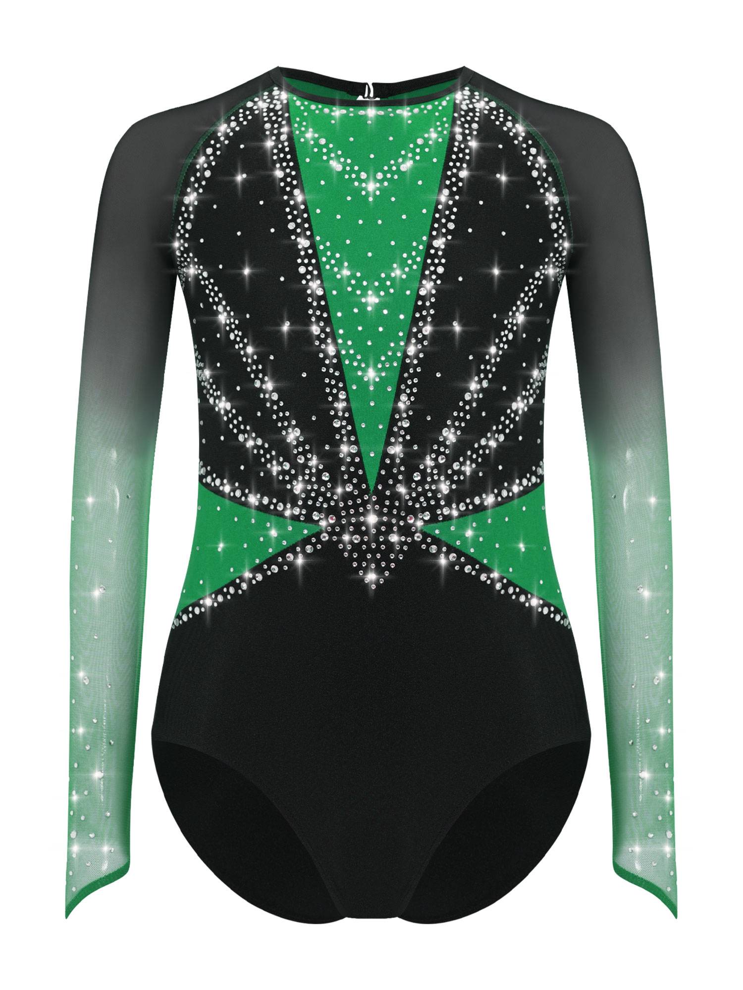 Girls Rhinestone Long Sleeve Gymnastics Leotard Figure Skating Bodysuit