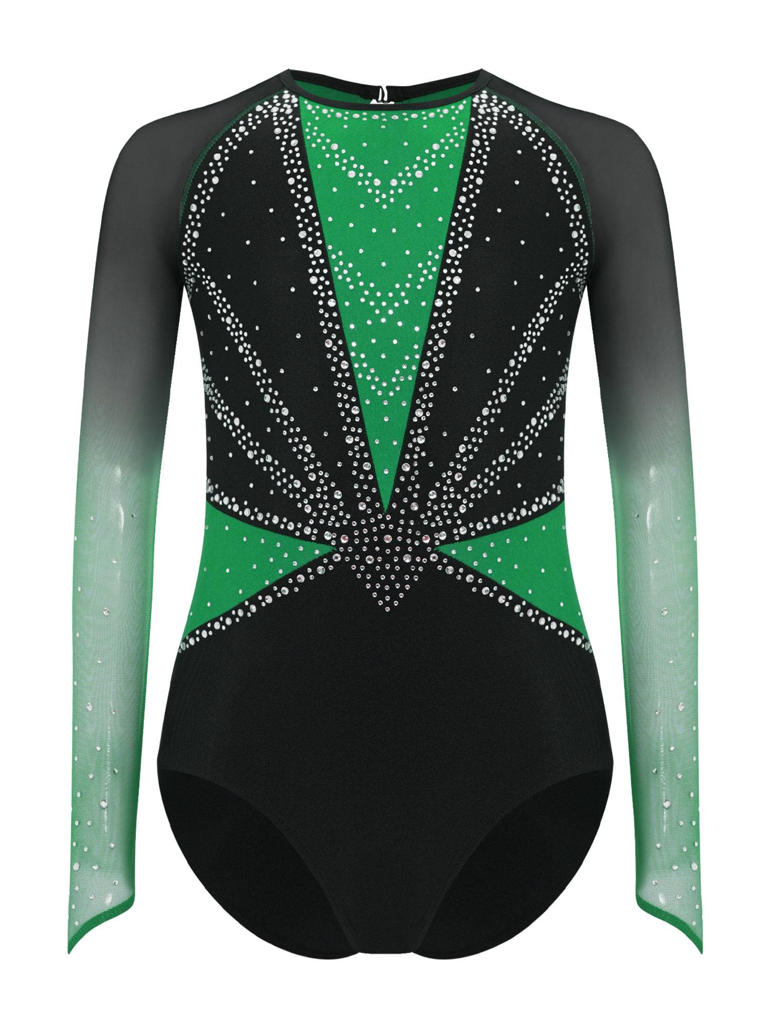 Girls Rhinestone Long Sleeve Gymnastics Leotard Figure Skating Bodysuit