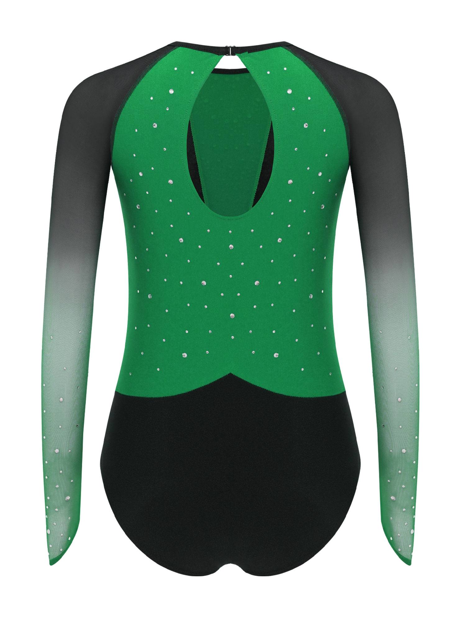 Girls Rhinestone Long Sleeve Gymnastics Leotard Figure Skating Bodysuit