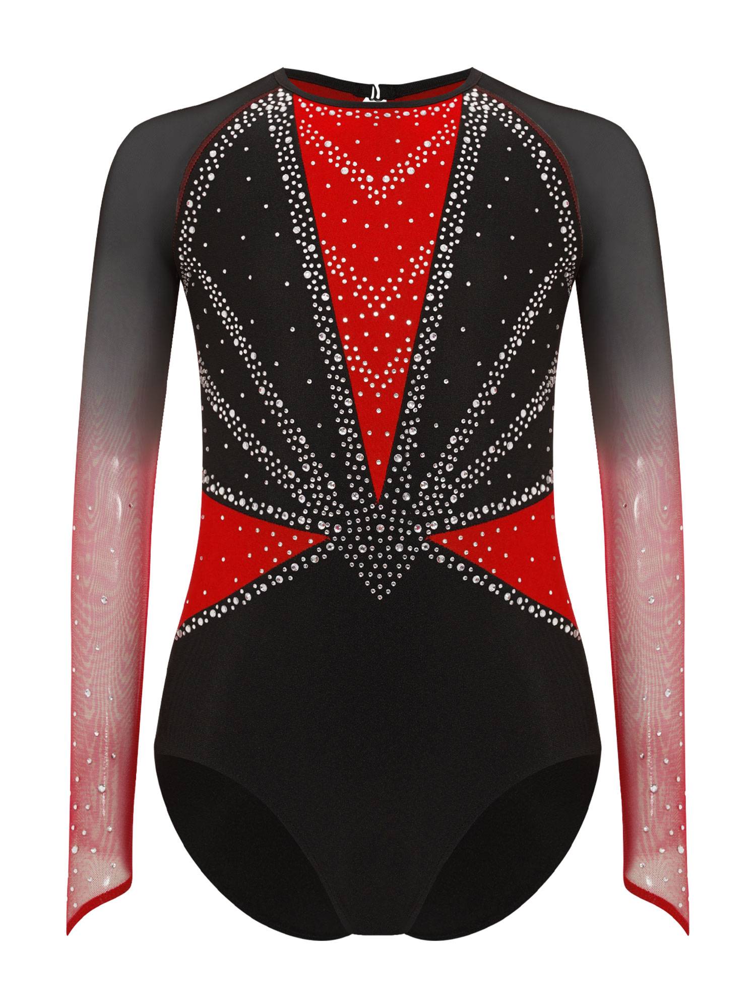 Girls Rhinestone Long Sleeve Gymnastics Leotard Figure Skating Bodysuit