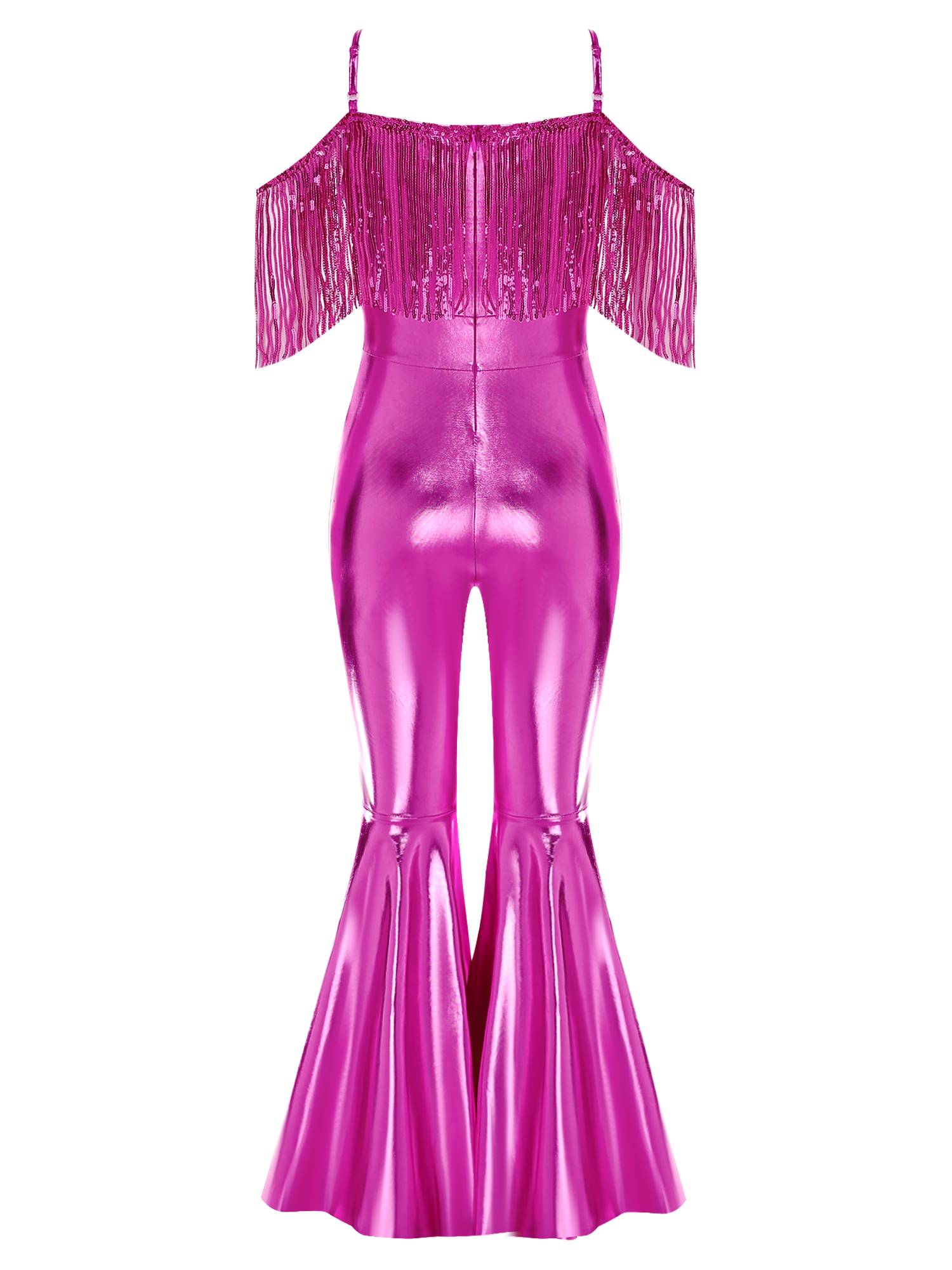 Girls Sequin Party Jumpsuit Spaghetti Strap High Waist Flared Leg Prom Costume
