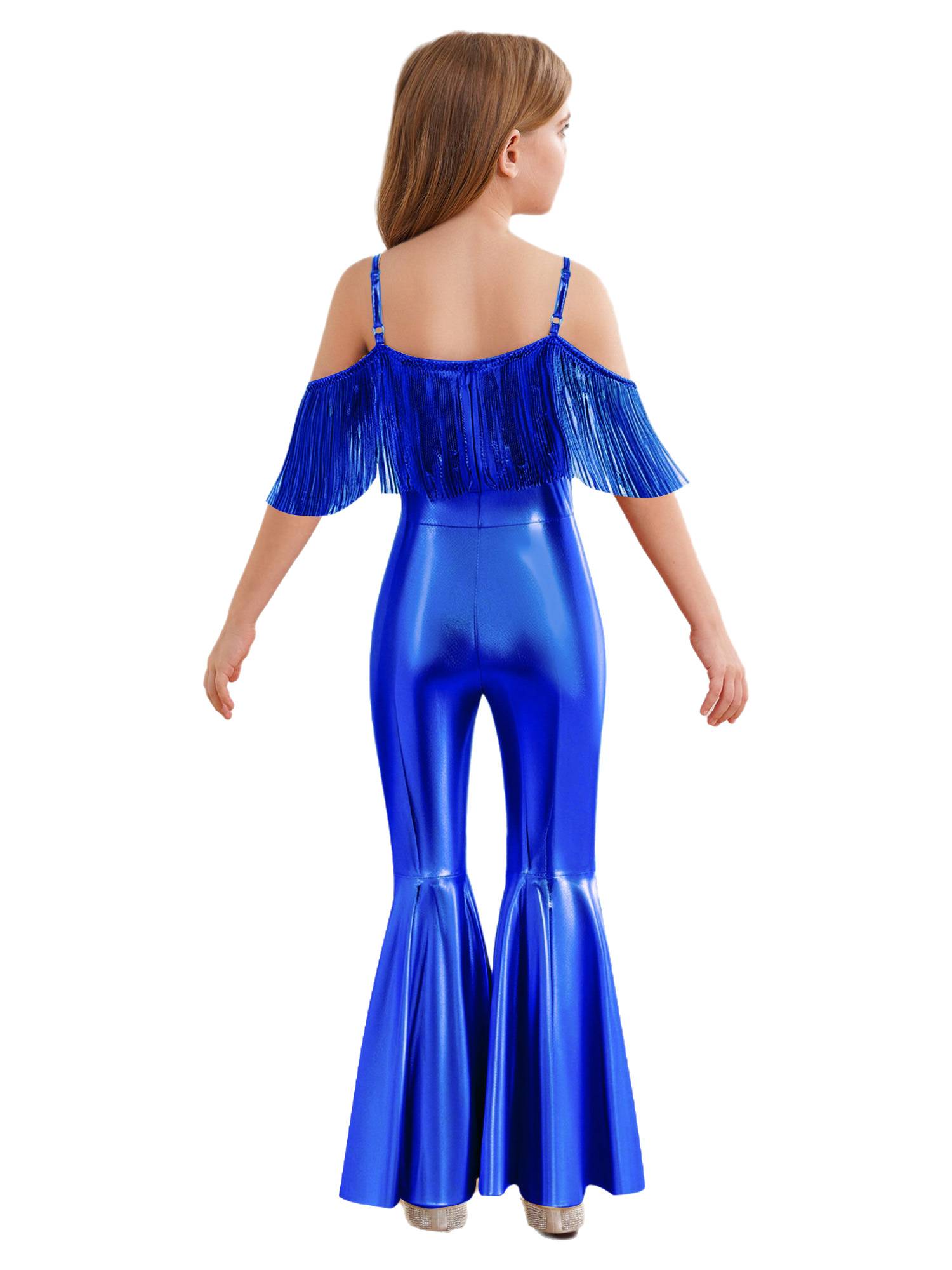 Girls Sequin Party Jumpsuit Spaghetti Strap High Waist Flared Leg Prom Costume