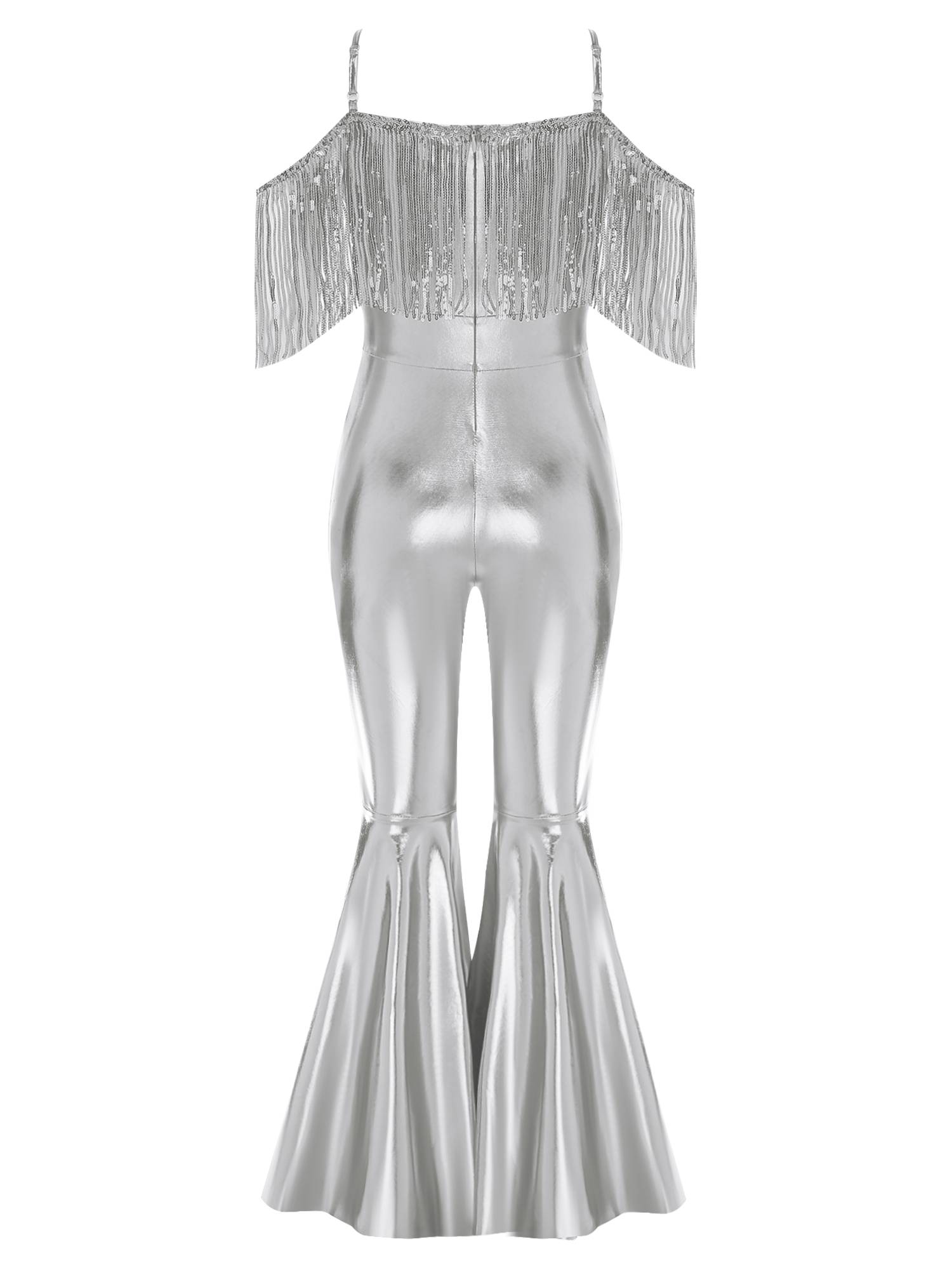 Girls Sequin Party Jumpsuit Spaghetti Strap High Waist Flared Leg Prom Costume