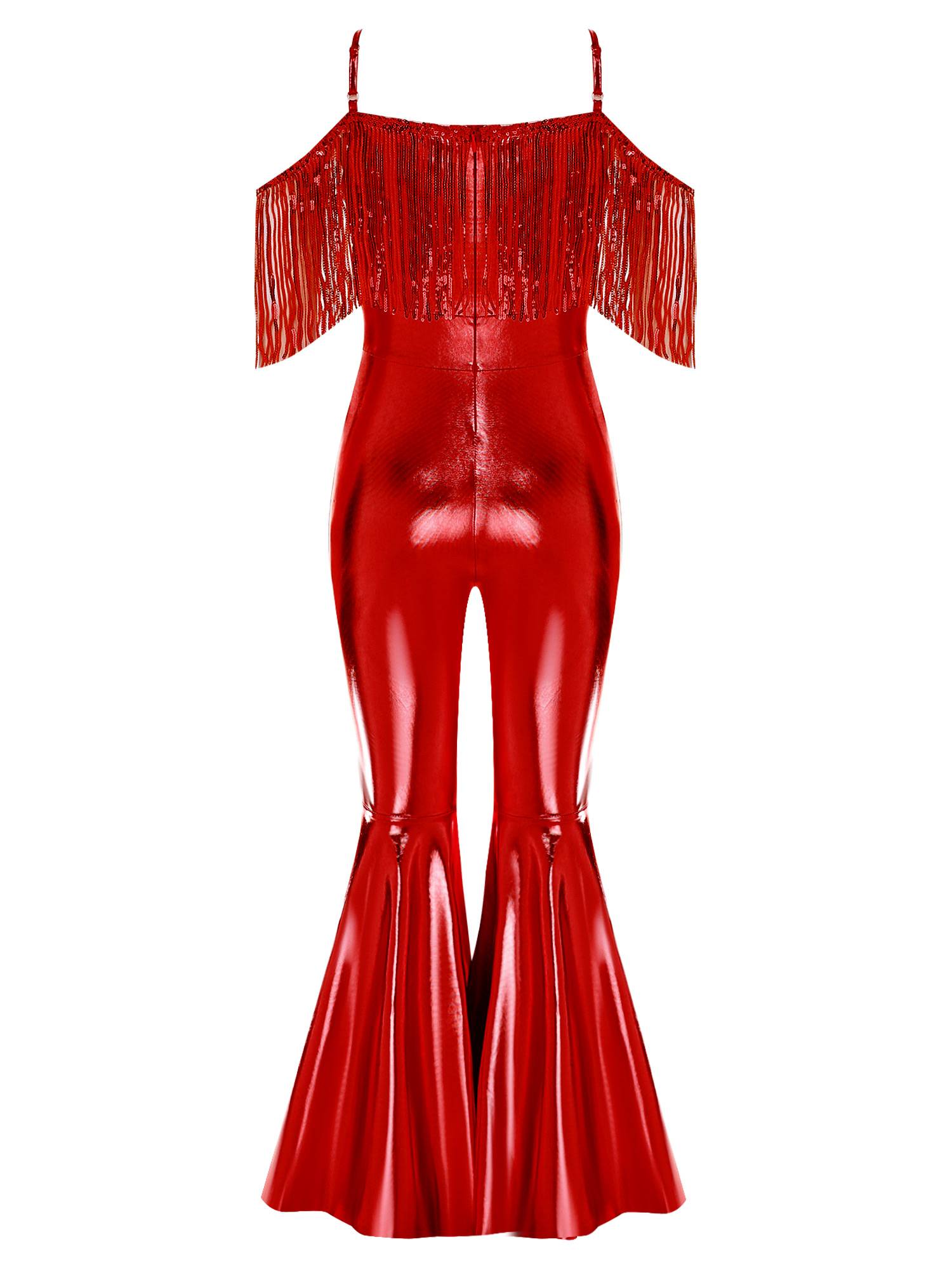 Girls Sequin Party Jumpsuit Spaghetti Strap High Waist Flared Leg Prom Costume