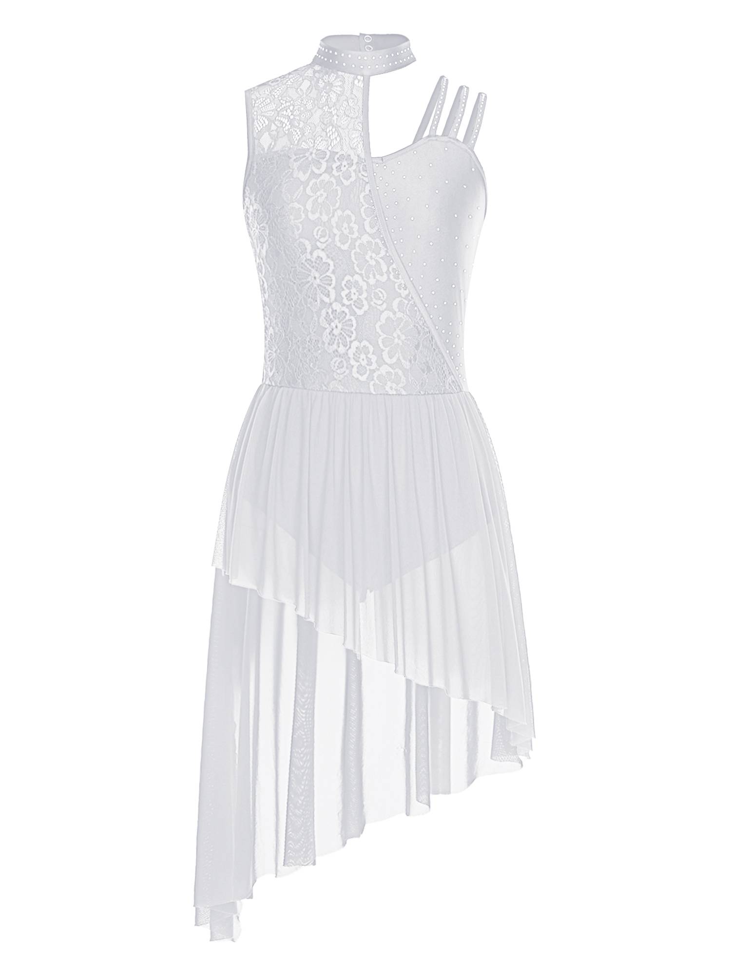 Women Floral Lace Lyrical Dance Dress Sleeveless Asymmetrical Jazz Costume