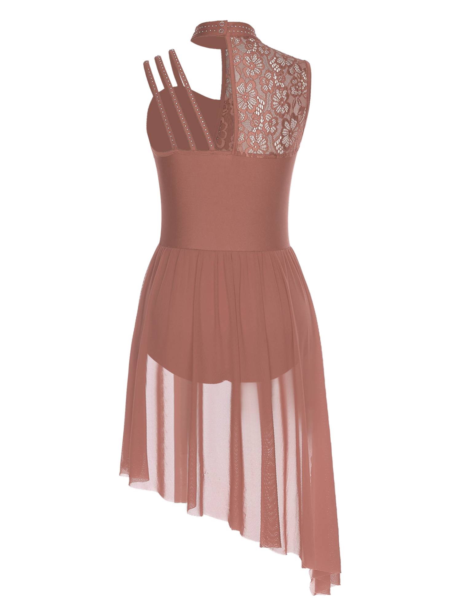 Women Floral Lace Lyrical Dance Dress Sleeveless Asymmetrical Jazz Costume