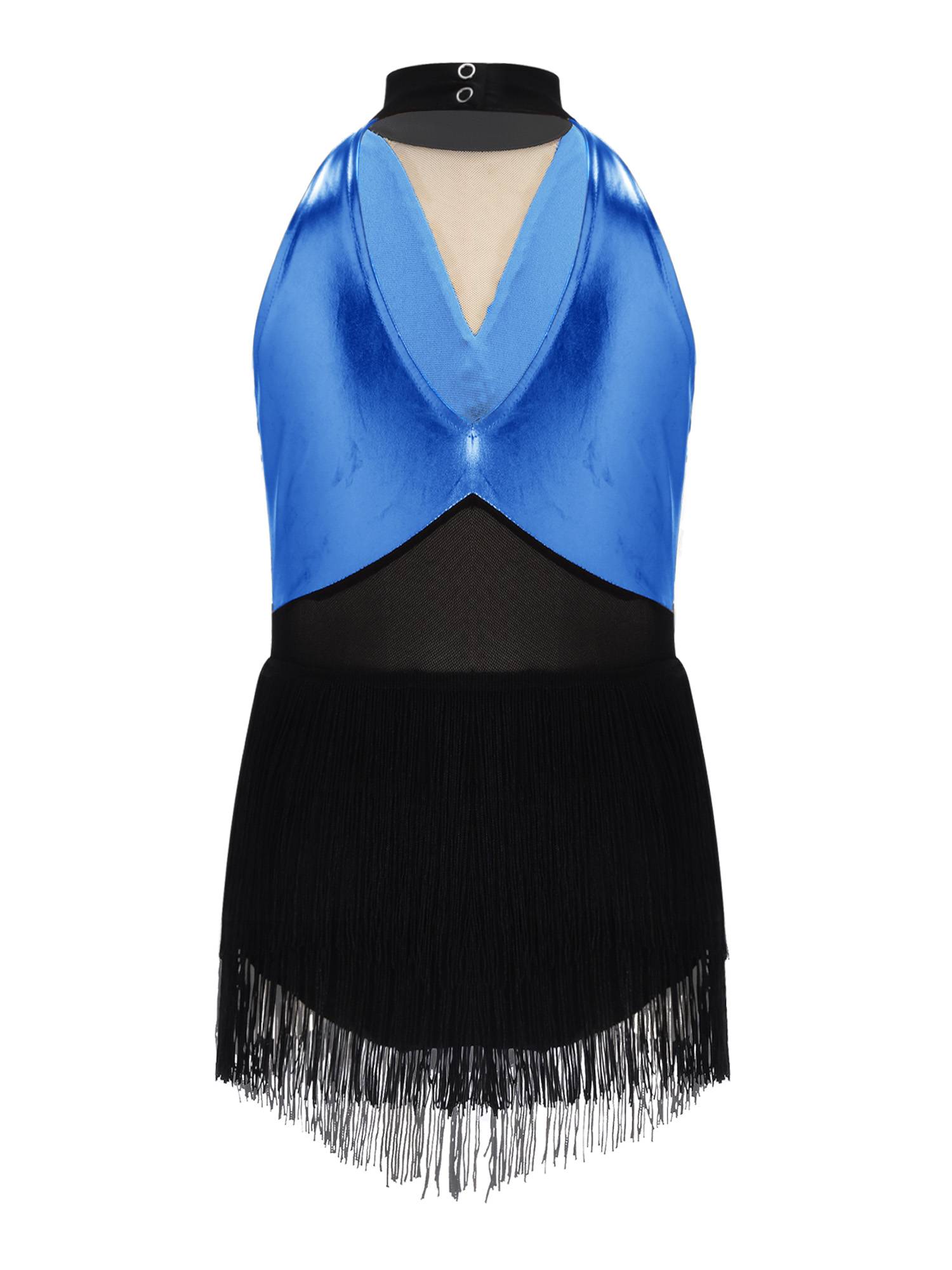 Girls Sequin Tassels Latin Dance Dress Cha-cha Sleeveless Salsa Dance Costume