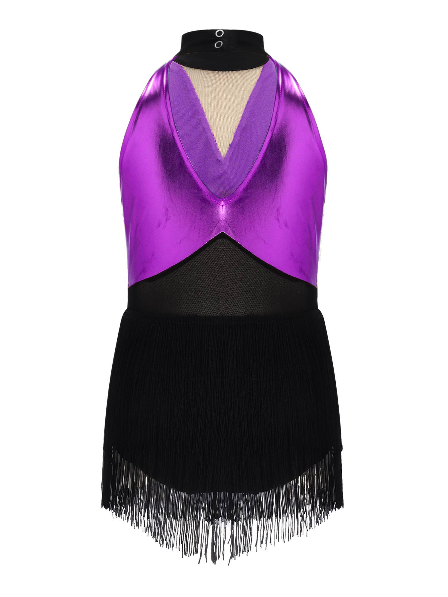 Girls Sequin Tassels Latin Dance Dress Cha-cha Sleeveless Salsa Dance Costume