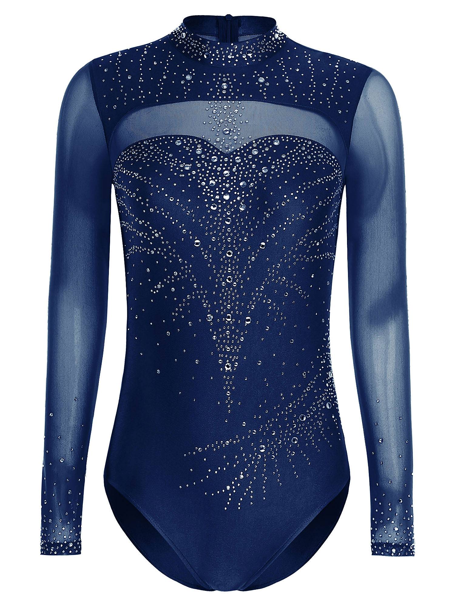 Women Turtleneck Rhinestone Leotard for Figure Skating & Artistic Competition