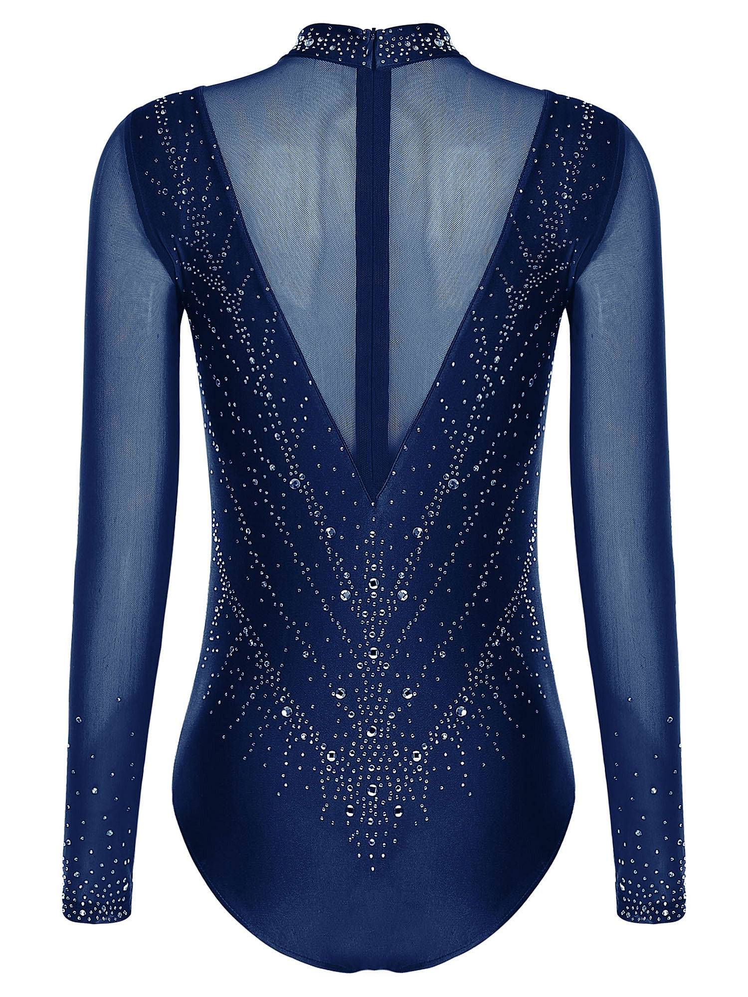 Women Turtleneck Rhinestone Leotard for Figure Skating & Artistic Competition