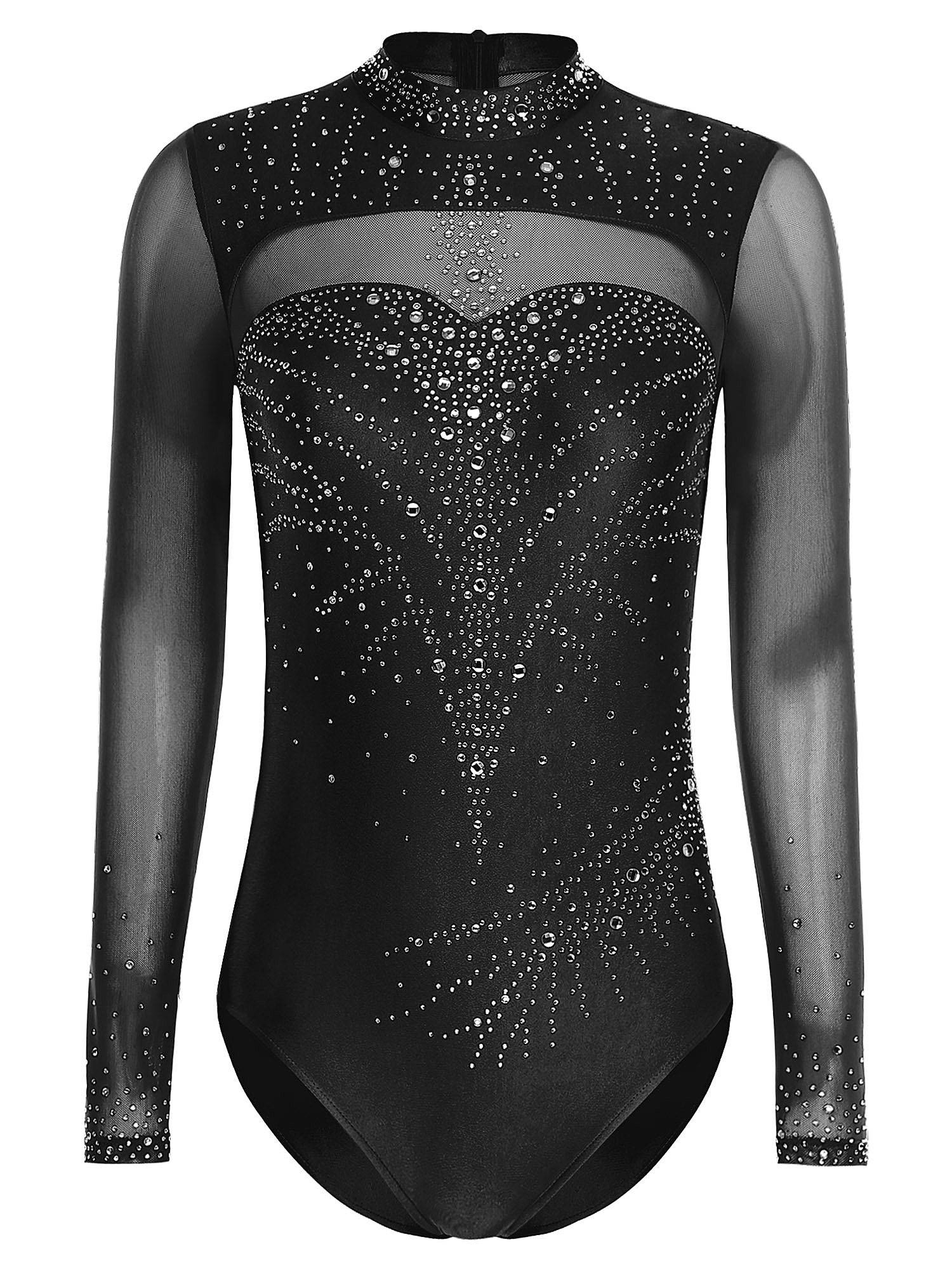 Women Turtleneck Rhinestone Leotard for Figure Skating & Artistic Competition