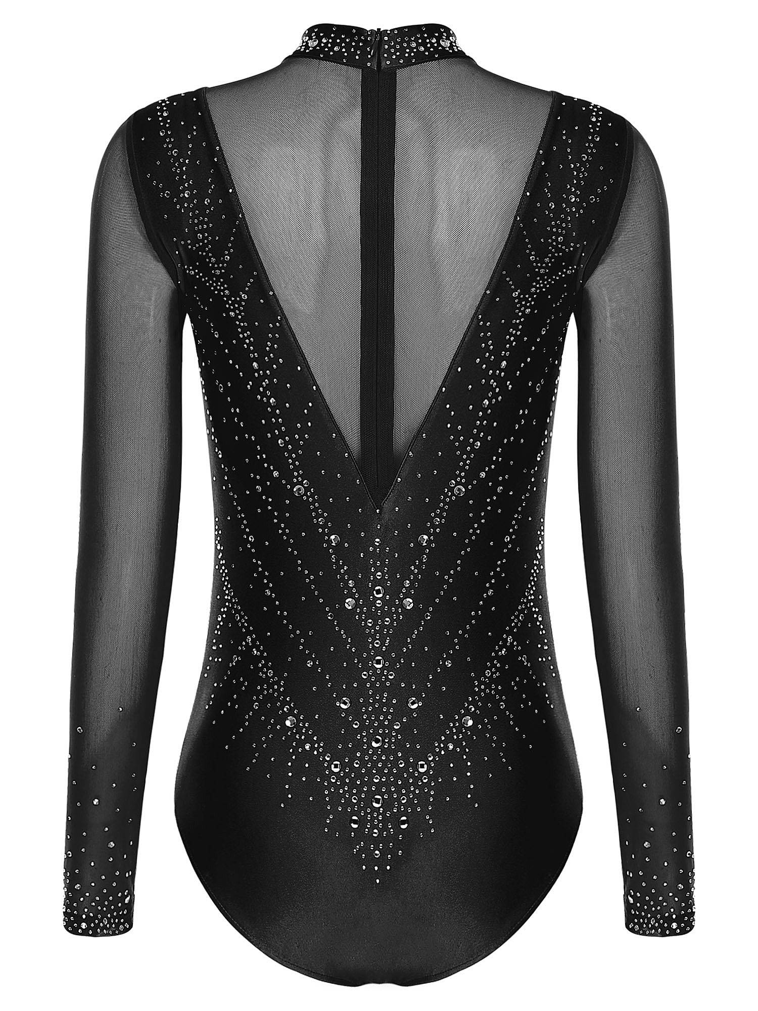 Women Turtleneck Rhinestone Leotard for Figure Skating & Artistic Competition