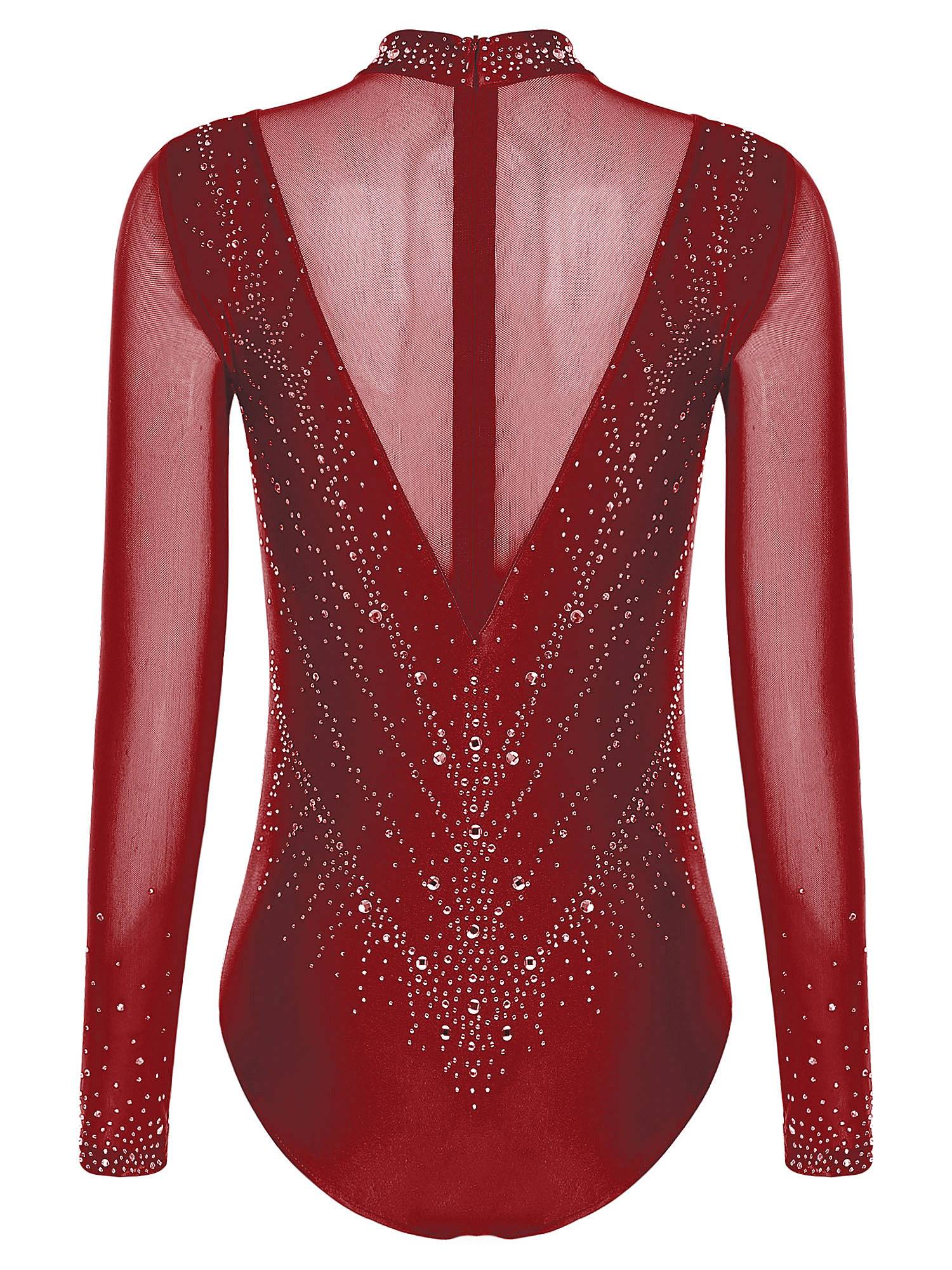 Women Turtleneck Rhinestone Leotard for Figure Skating & Artistic Competition