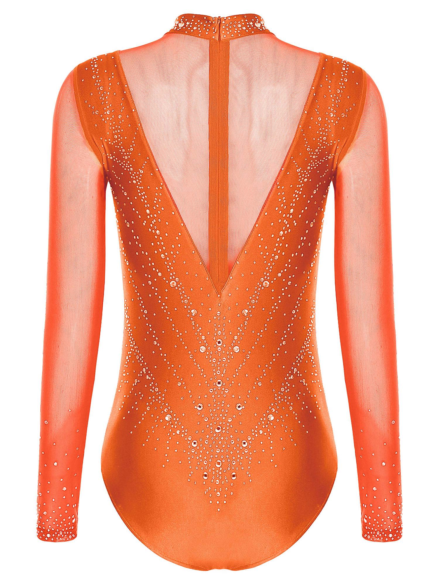 Women Turtleneck Rhinestone Leotard for Figure Skating & Artistic Competition