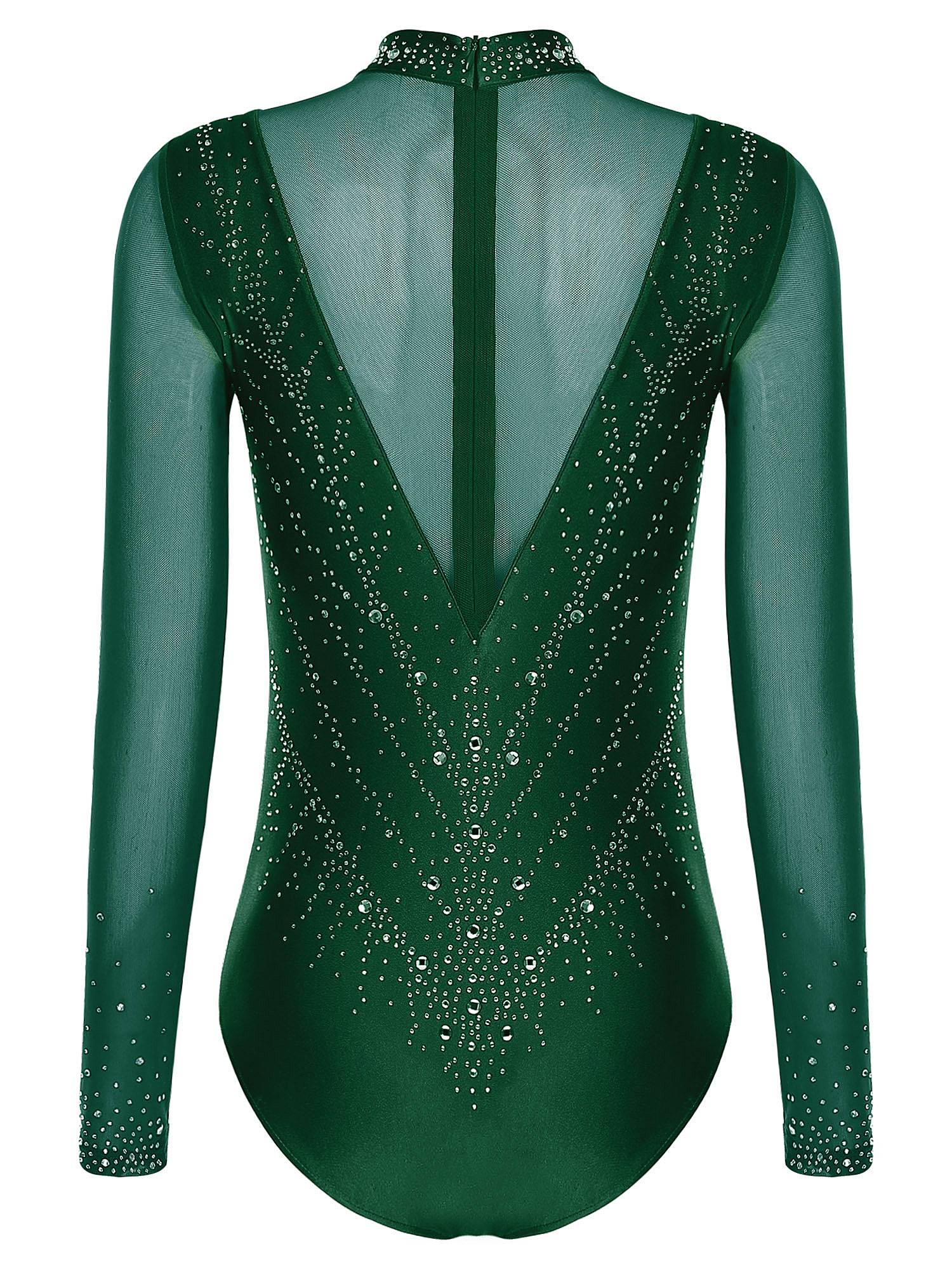 Women Turtleneck Rhinestone Leotard for Figure Skating & Artistic Competition