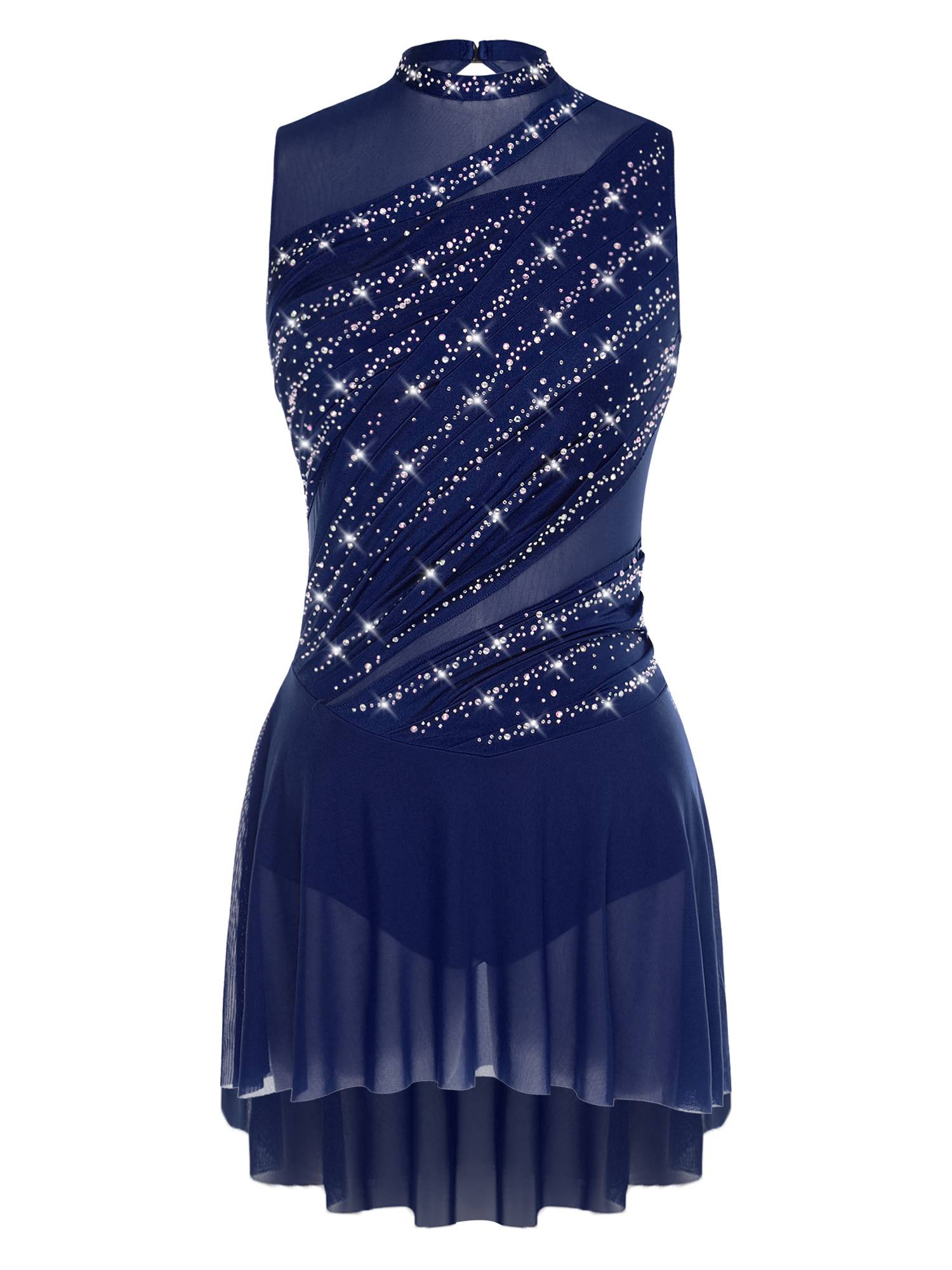 Women Sleeveless Figure Skating Dress Rhinestone Lyrical Dance Costume