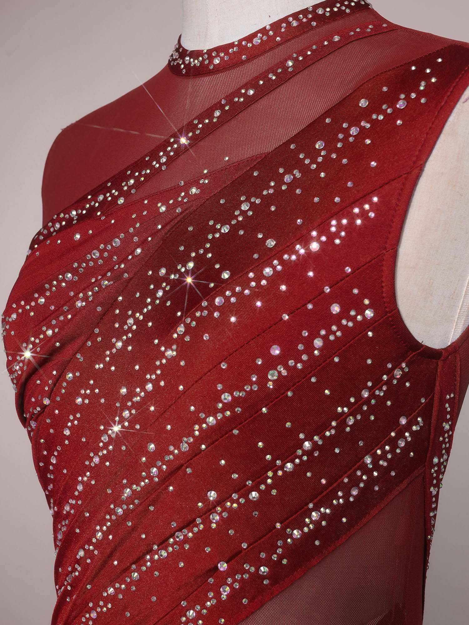 Women Sleeveless Figure Skating Dress Rhinestone Lyrical Dance Costume