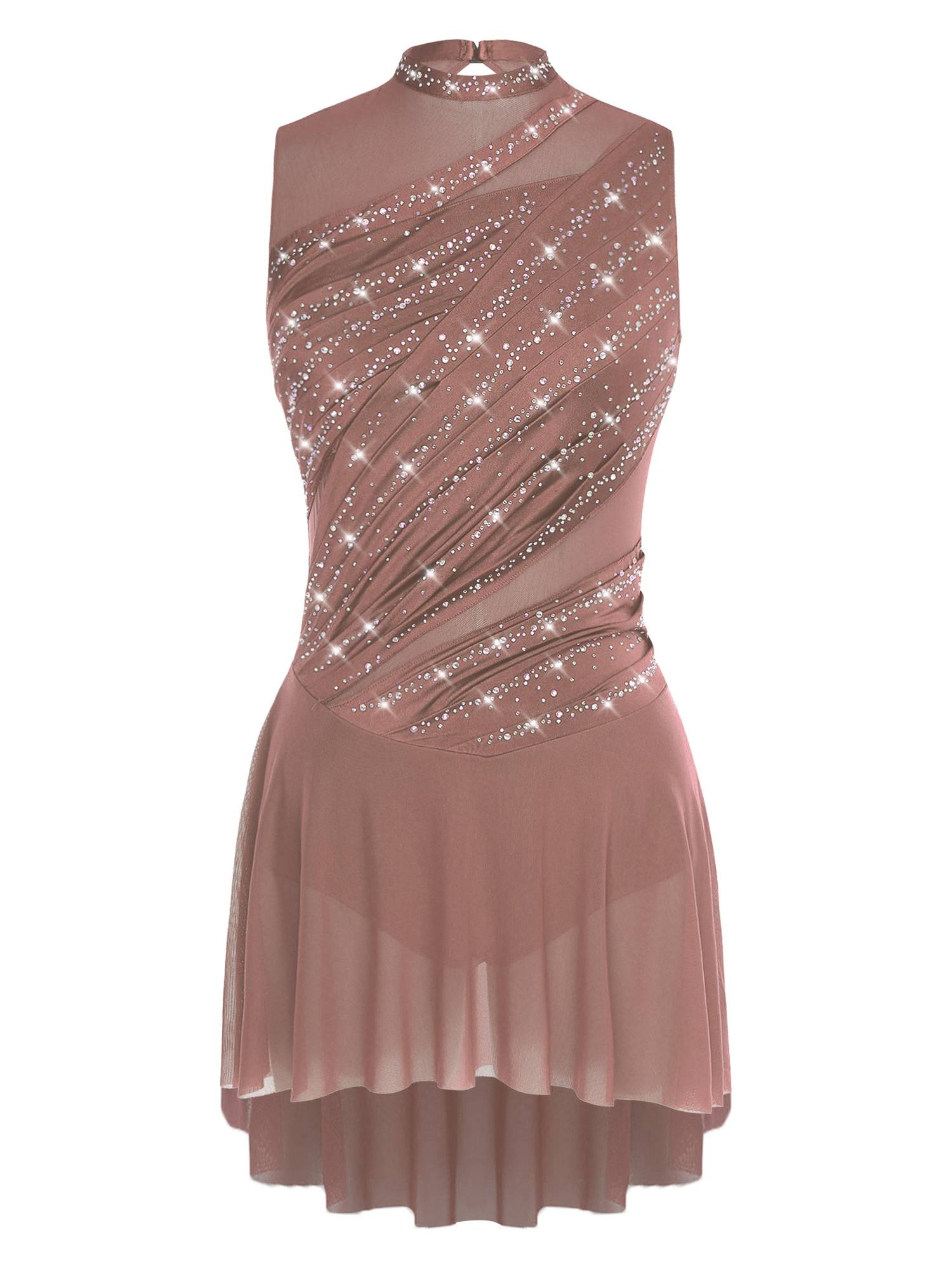 Women Sleeveless Figure Skating Dress Rhinestone Lyrical Dance Costume