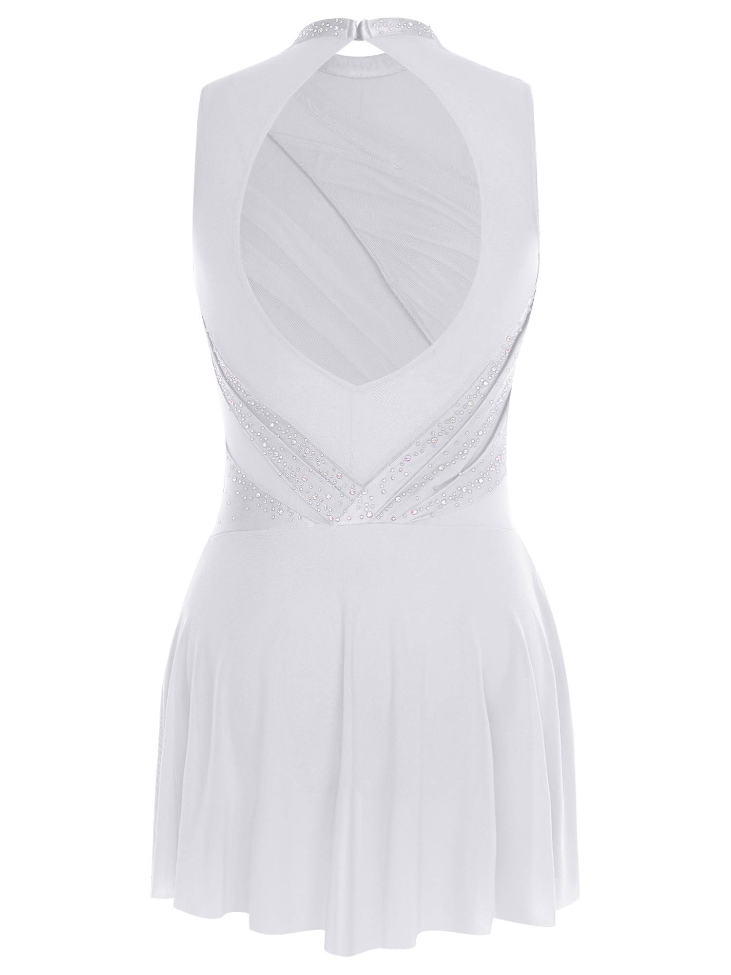 Women Sleeveless Figure Skating Dress Rhinestone Lyrical Dance Costume